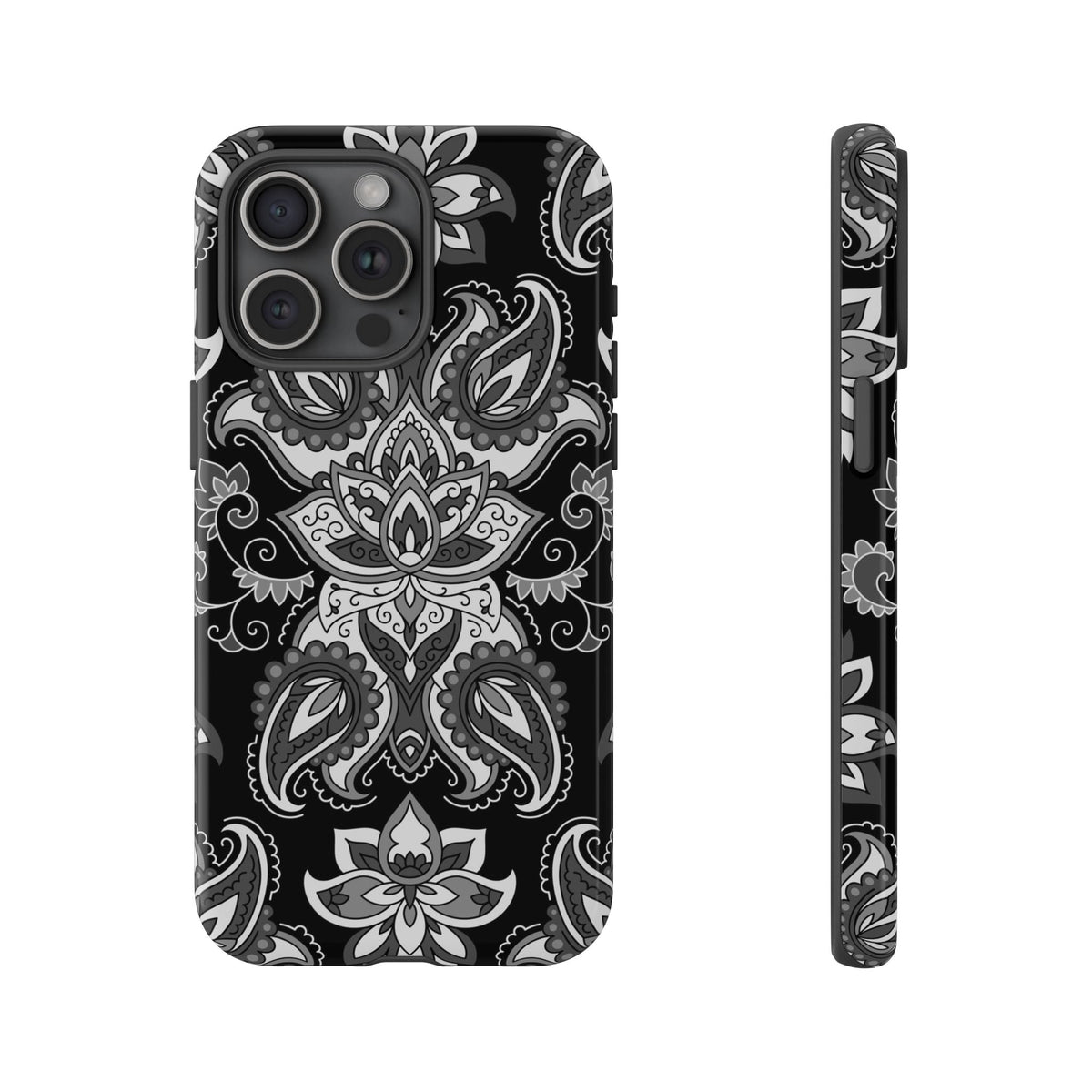 Schwarzes Paisley Handyhülle – Robuste Handyhülle mit Bandana-Muster