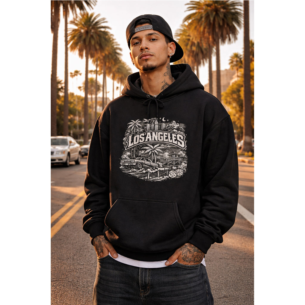 Los Angeles Vintage Skyline Hoodie Retro Palm Tree Cityscape Hoodie – Kalabula