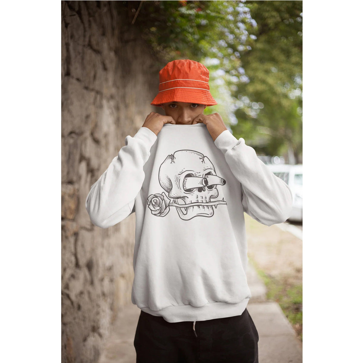 Totenkopf mit Rose Sweatshirt – Kalabula Sweatshirt