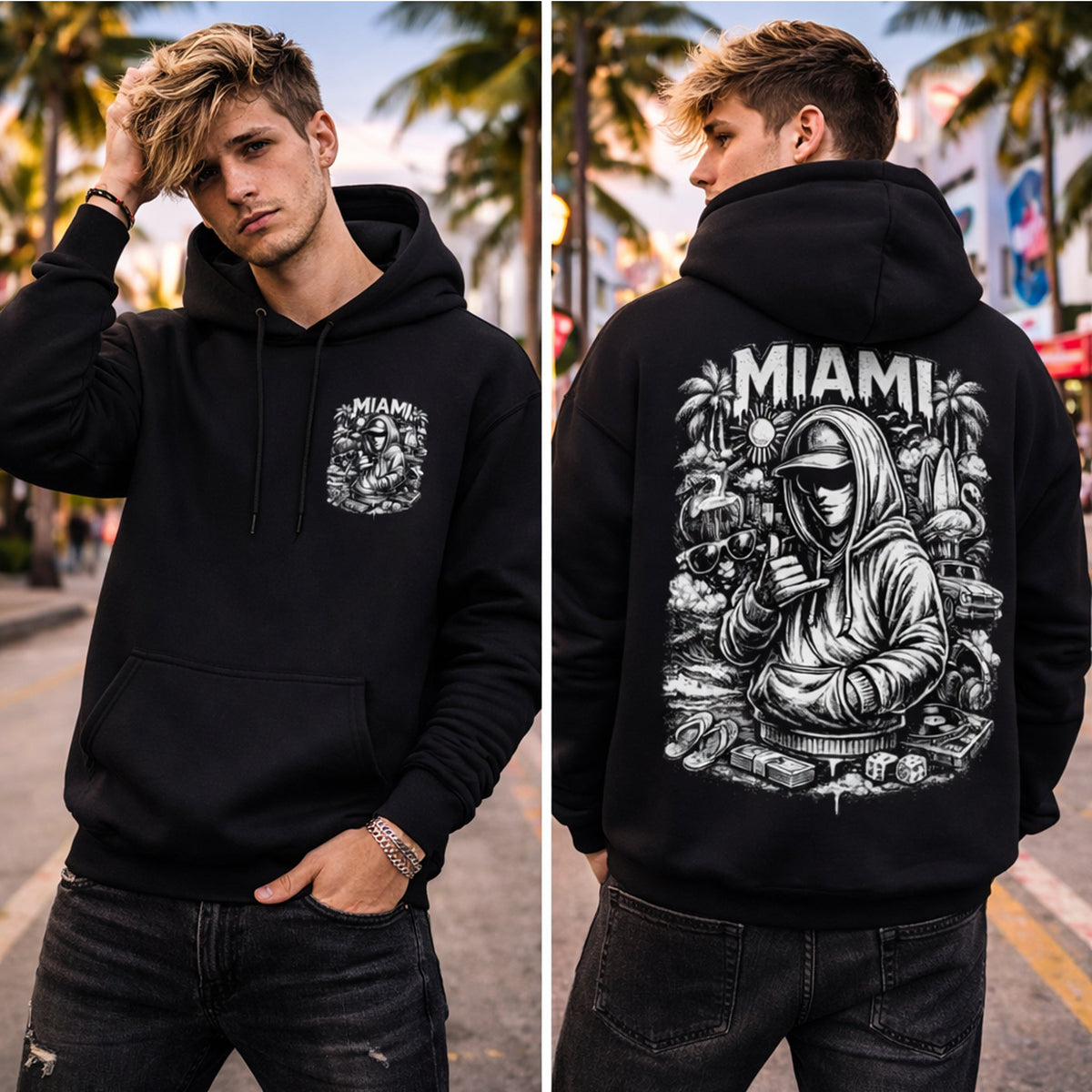 Miami Hoodie Streetwear Hoodie mit Grafik Urban Style Hoodie Hip Hop Hoodie Geschenk für Männer – Kalabula