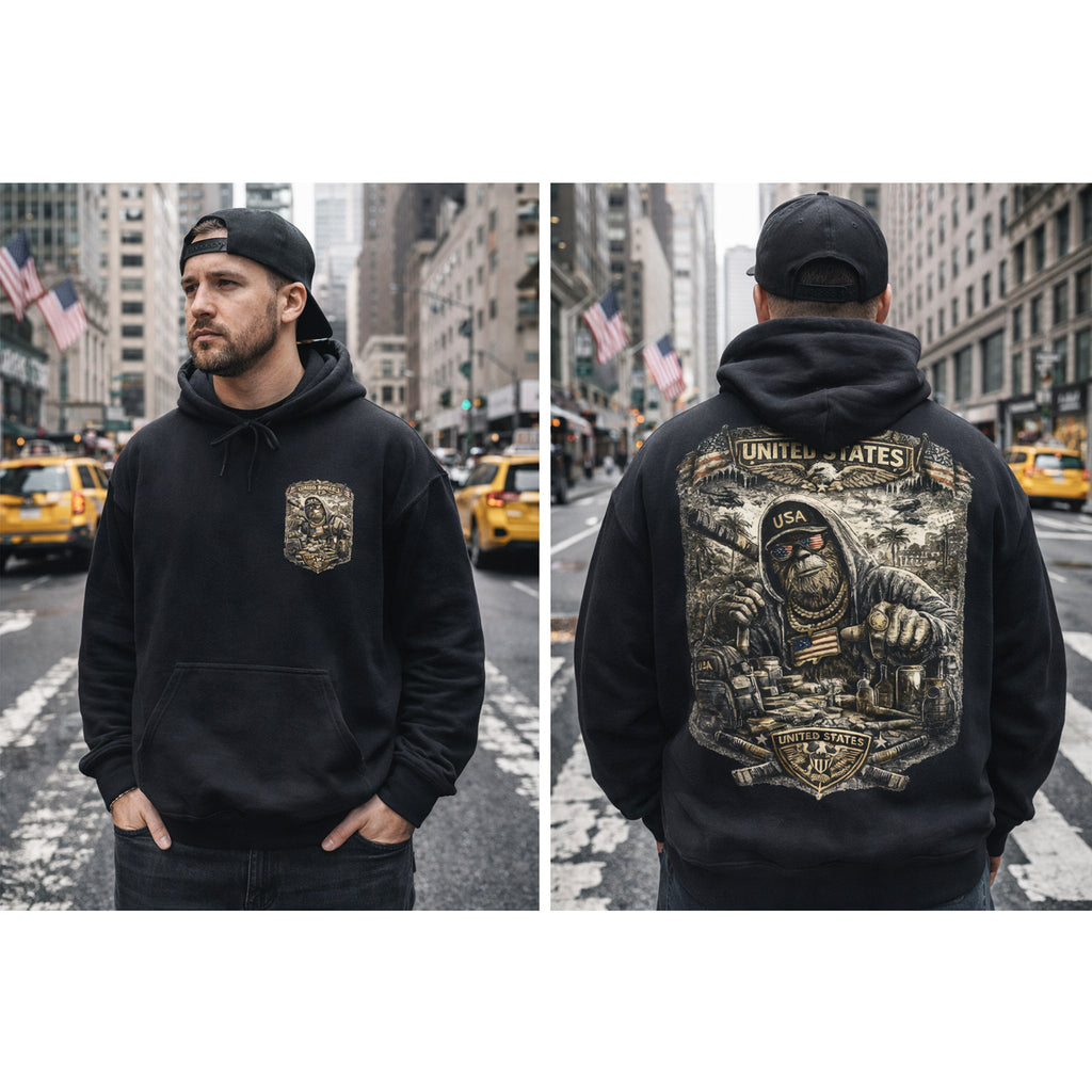 Bigfoot Streetwear Hoodie for Men Urban Black Hoodie with Bigfoot Graphic Back Print, Hip Hop Style Hoodie – Kalabula