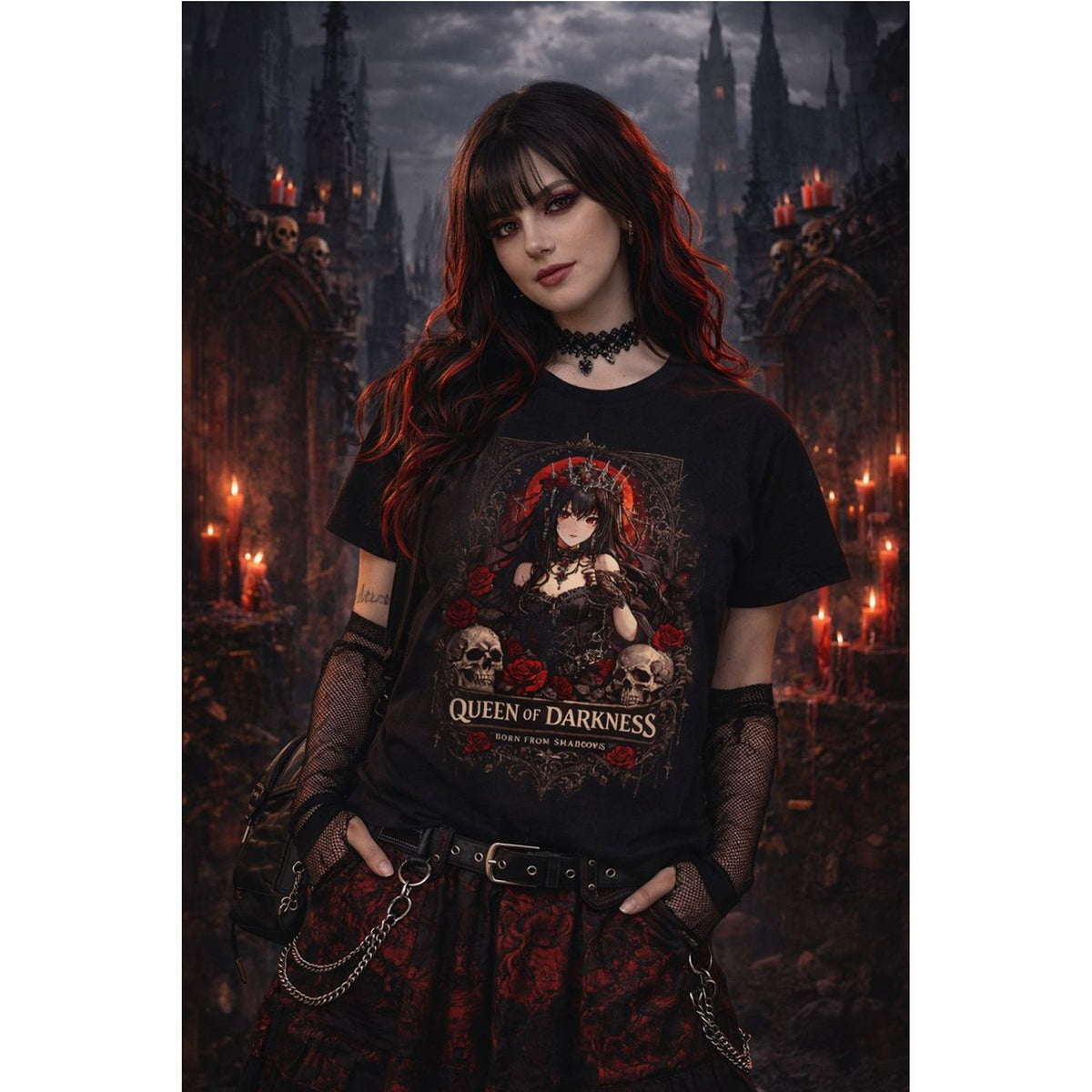 Queen of Darkness T-Shirt – Gothic Girl Dark Fantasy Grafik-T-Shirt