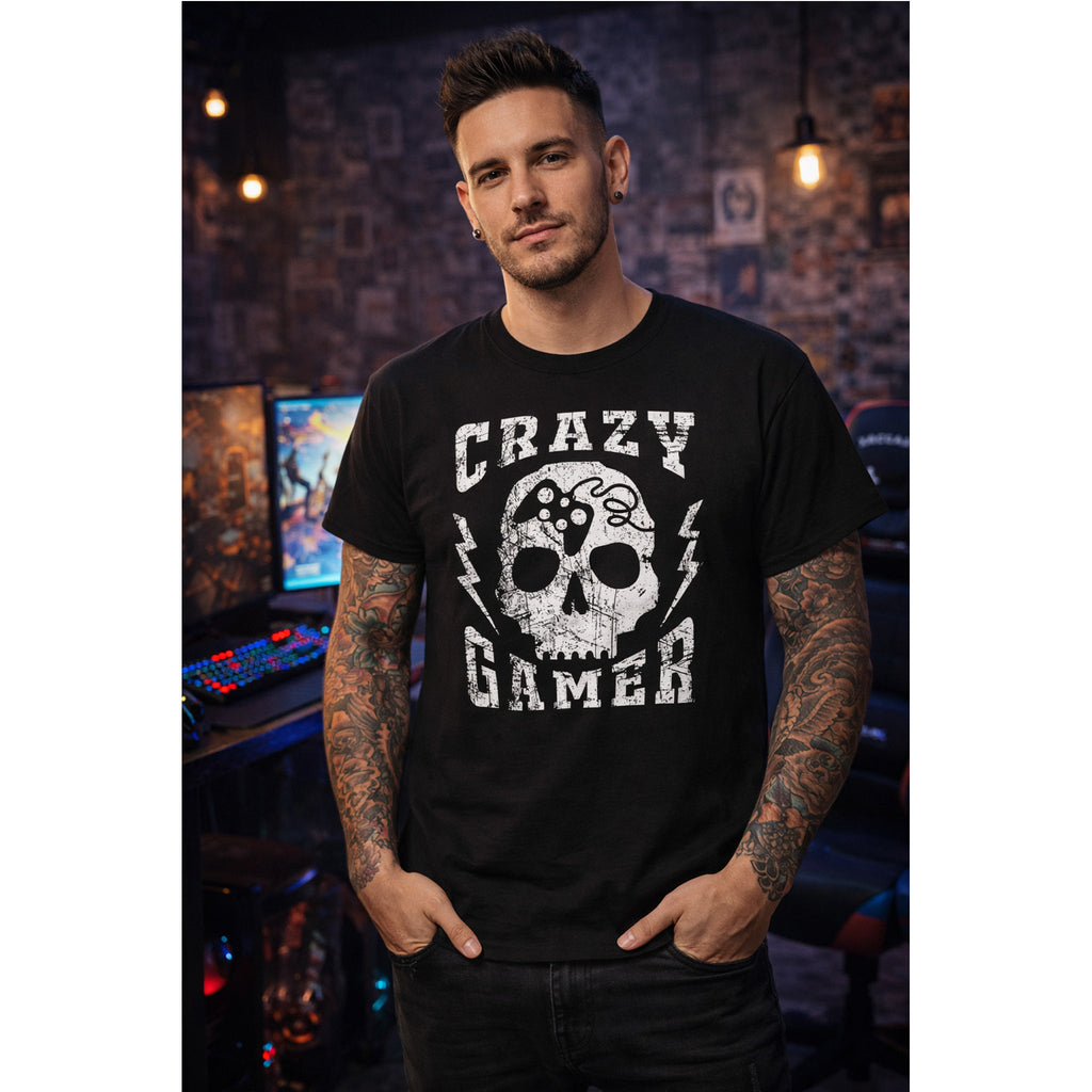 Crazy Gamer T-Shirt – Totenkopf Gaming Streetwear Grafik-T-Shirt