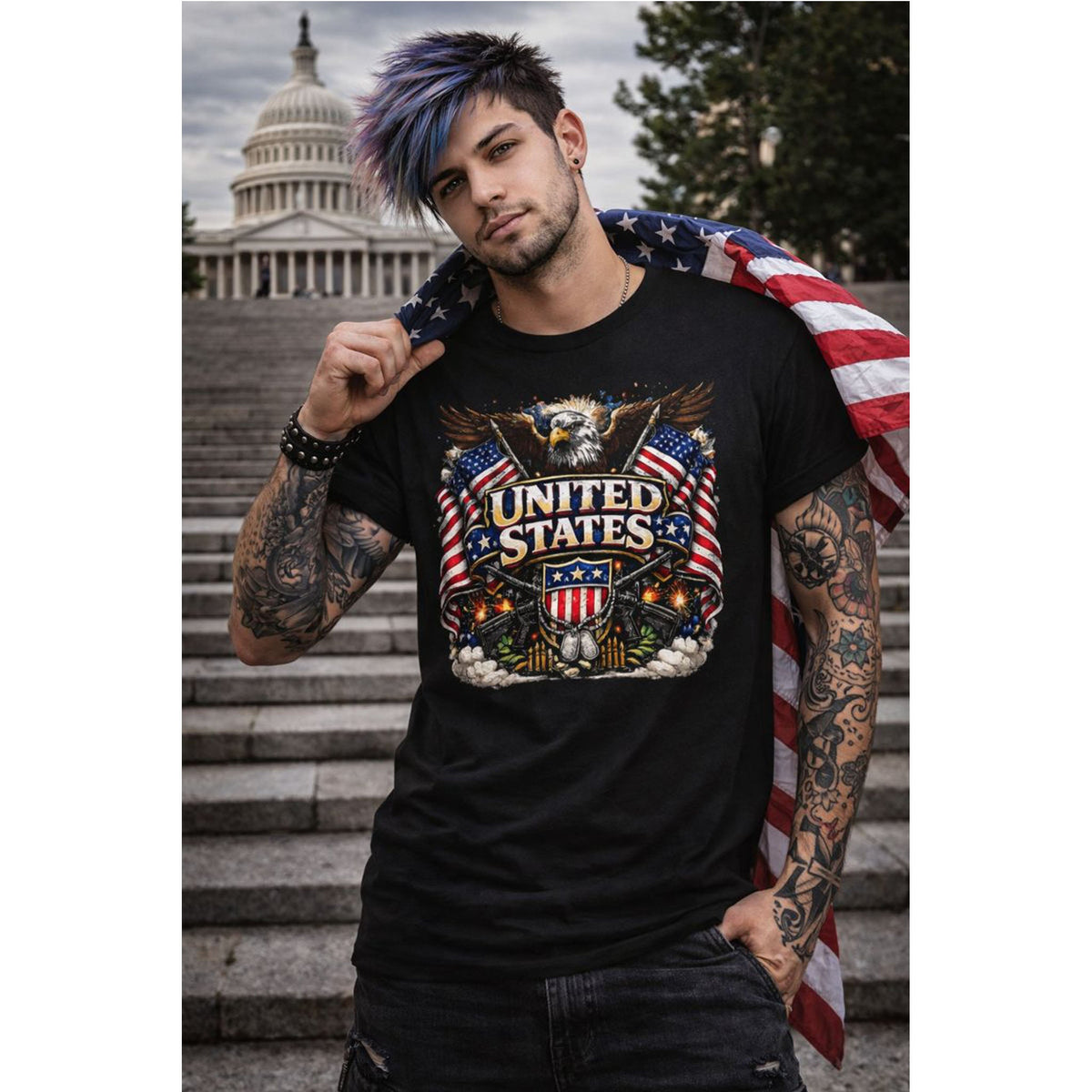 USA Patriotisch T-Shirt – US-Adler & Flagge Grafik-T-Shirt