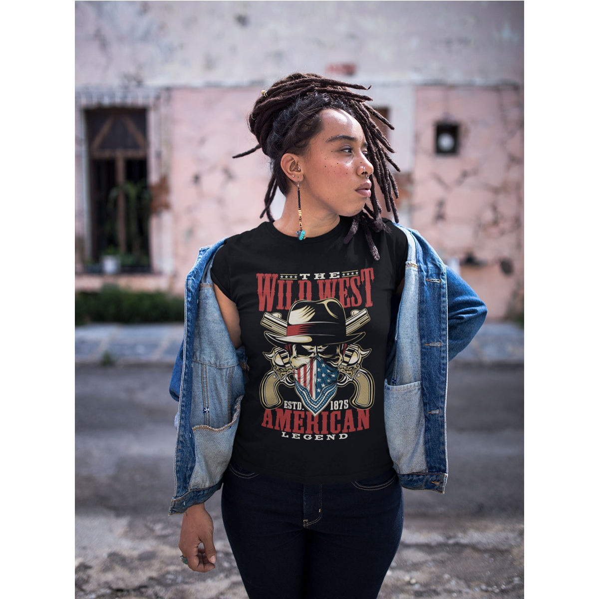 Wild West American Legend T-Shirt – Cowboy-Totenkopf Vintage Western T-Shirt
