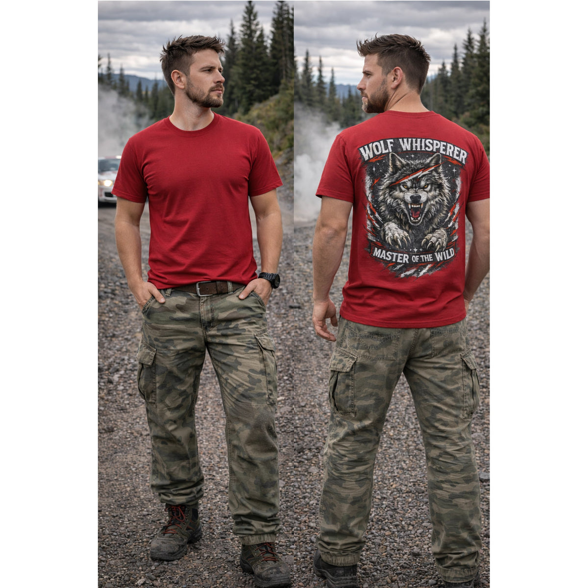 Wolf Biker T-Shirt – „Wolf Whisperer“ Alpha-Wolf Grafik-T-Shirt