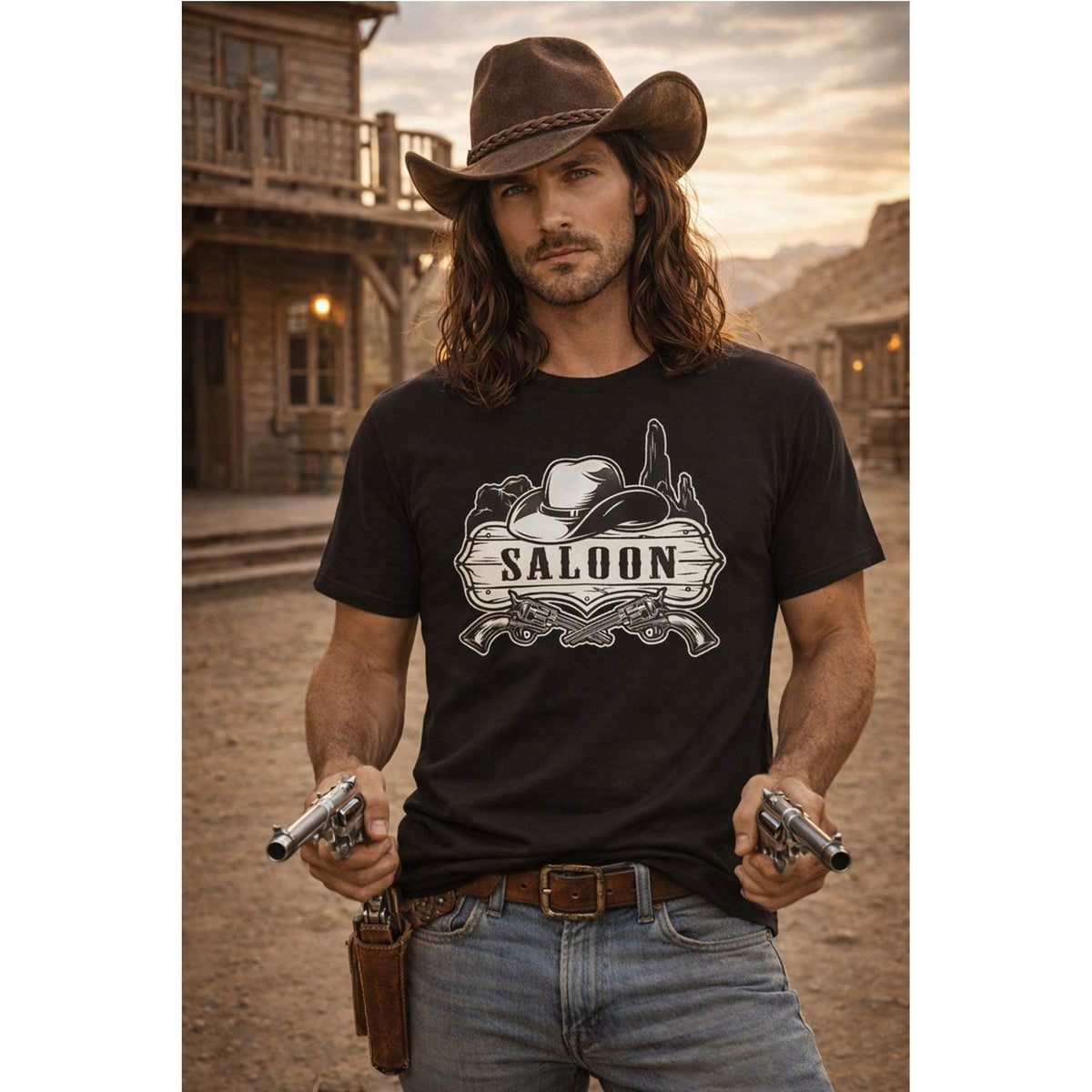 Vintage Western T-Shirt – Cowboy, Saloon & Wüste Grafik-T-Shirt