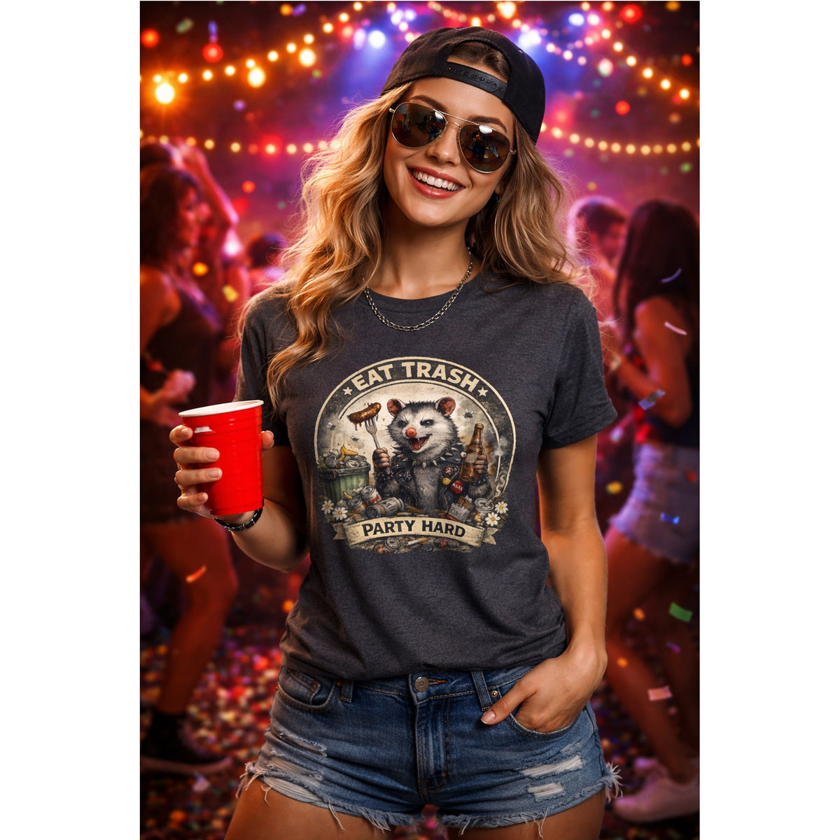 “Eat Trash, Party Hard” Opossum T-Shirt – Lustiges Grafik-Design T-Shirt