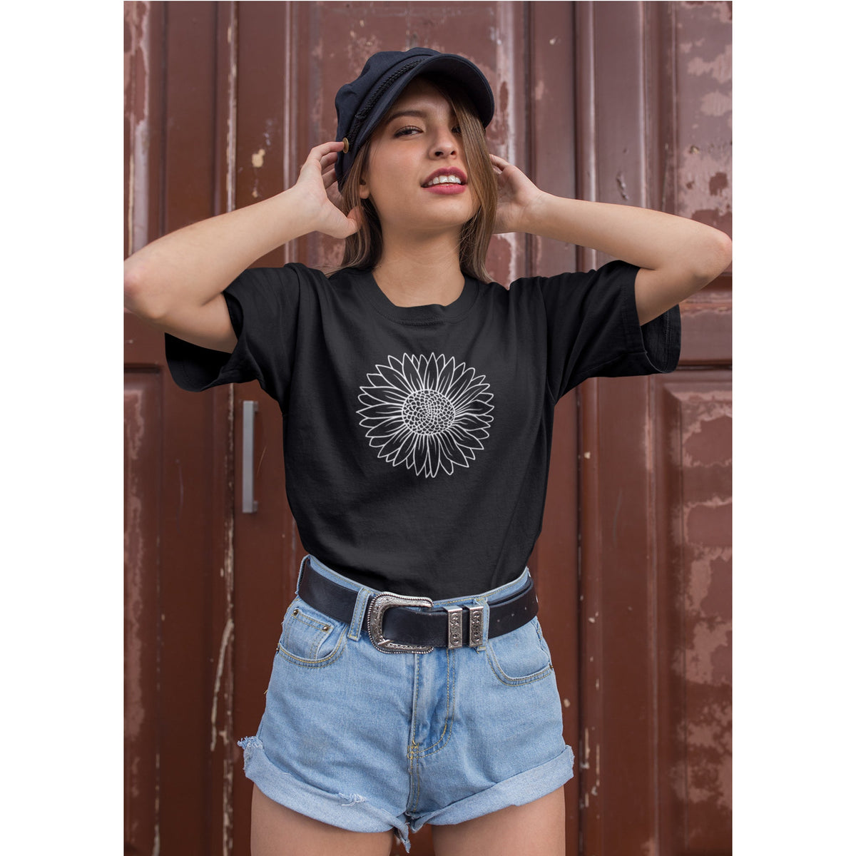 Minimal Sunflower T-Shirt – Blumen-Line-Art Grafik-T-Shirt