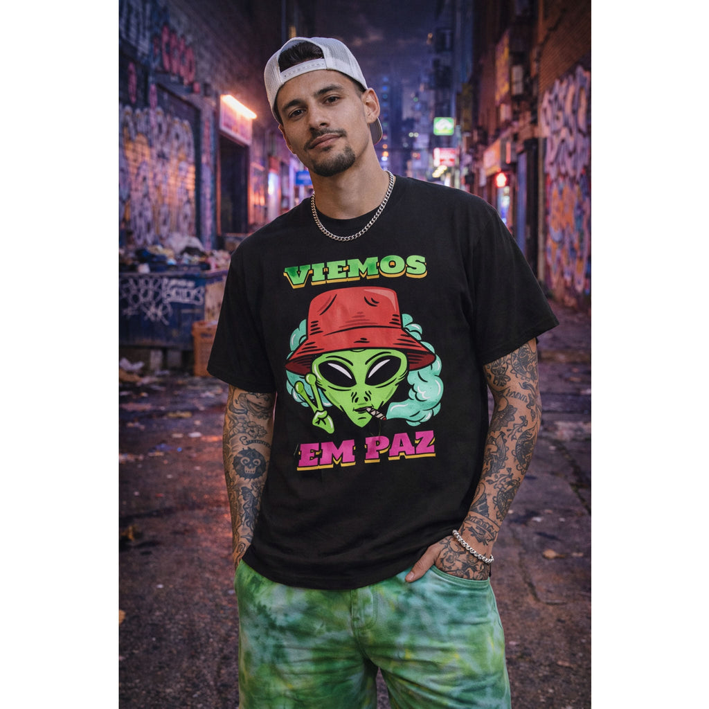 “We Come in Peace” Alien T-Shirt – Retro-UFO Grafik-T-Shirt