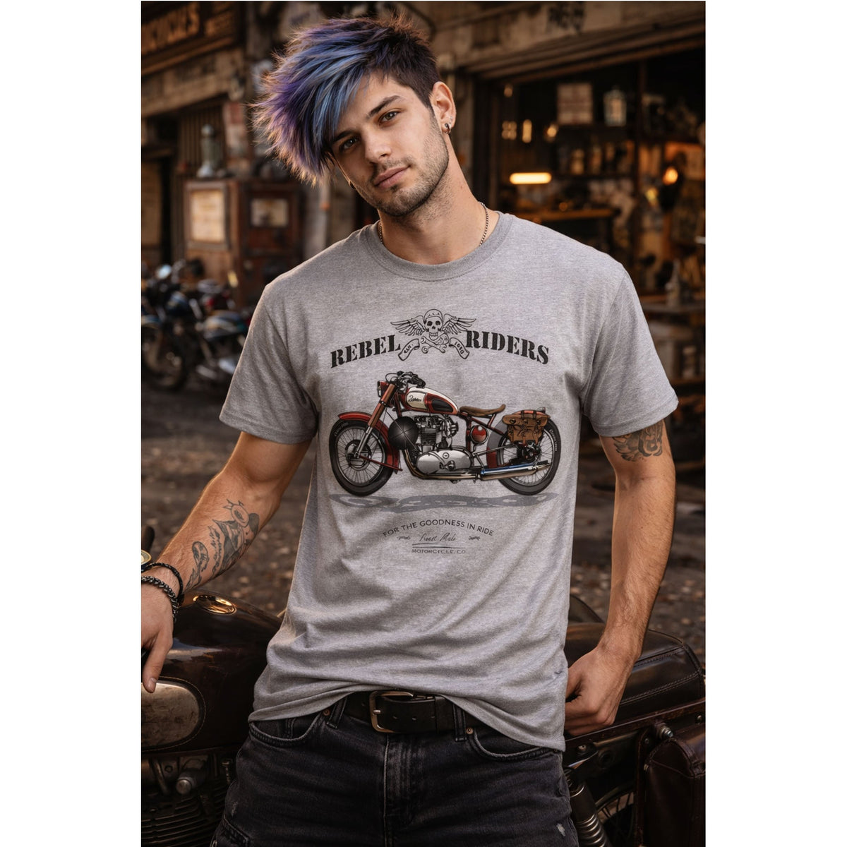 Rebel Riders T-Shirt – Vintage Motorrad & Biker Grafik-T-Shirt