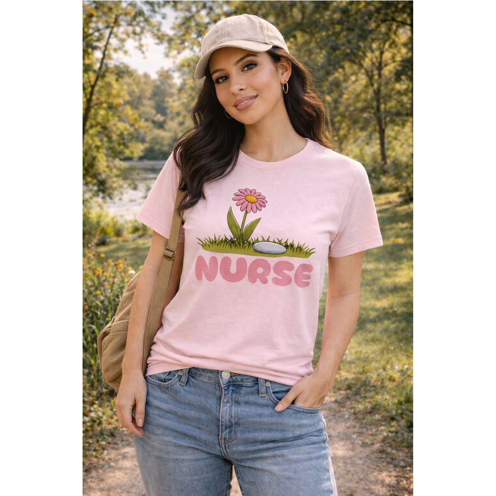 Nurse T-Shirt – Blumen & Pflege Grafik-T-Shirt