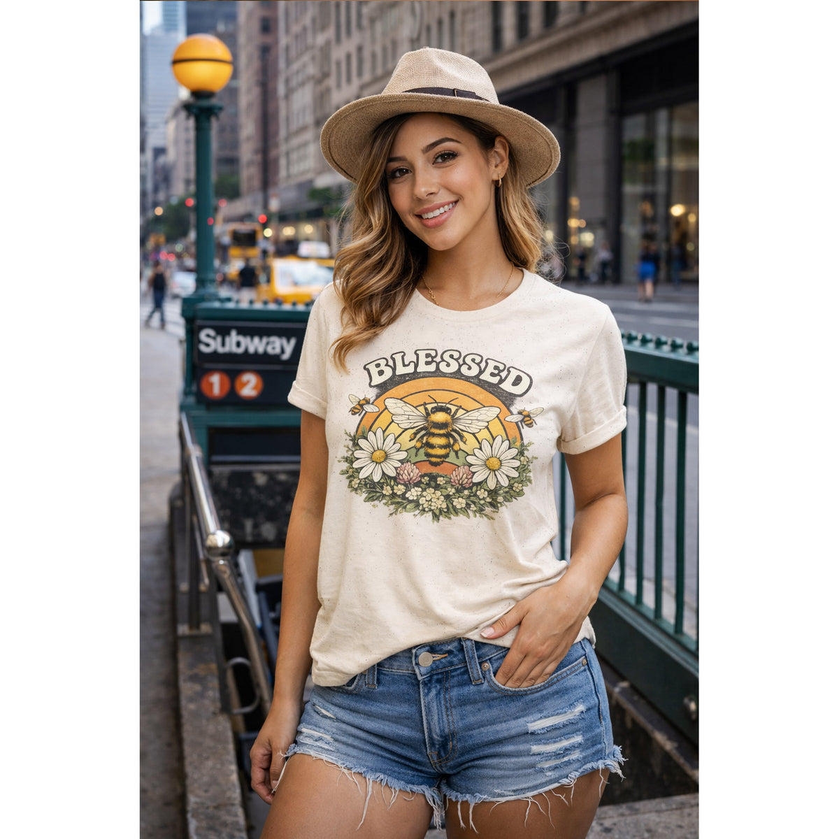 Blessed Bee T-Shirt – Christlicher Glaube & Blumen-Biene Grafik-T-Shirt