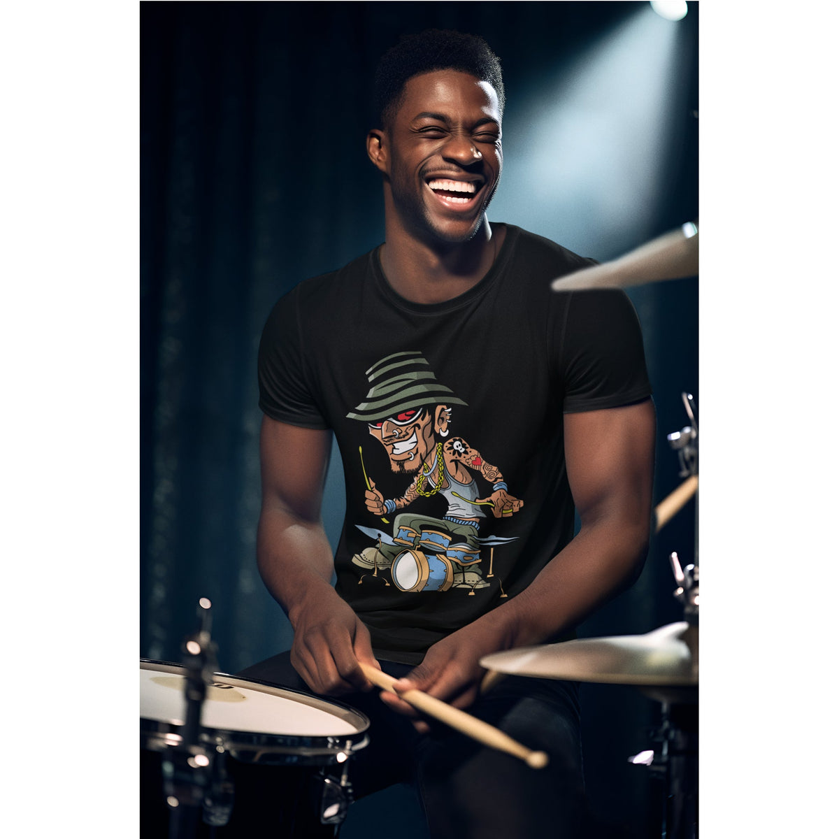 Drummer T-Shirt – Lustiger Cartoon Rock & Musik Grafik-T-Shirt