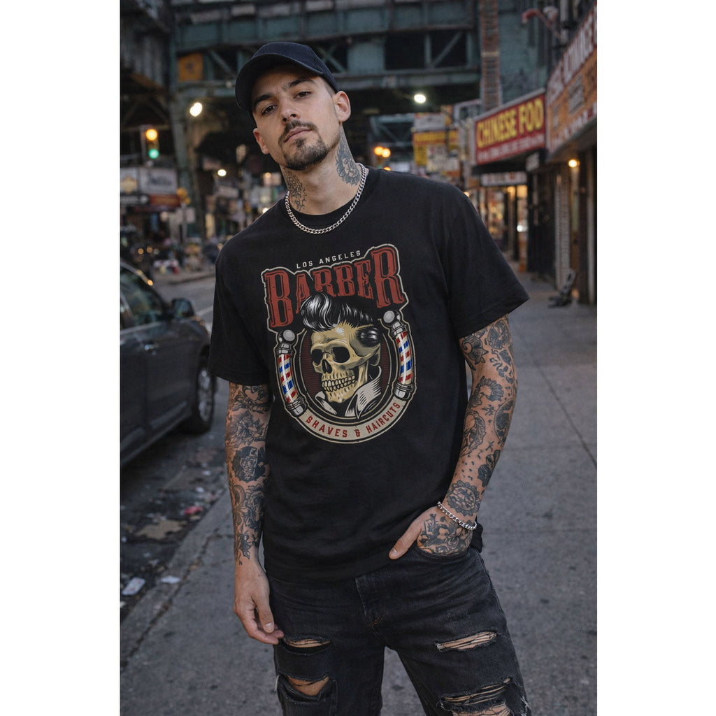 Barber Skull T-Shirt – Vintage Barbershop Grafik-T-Shirt