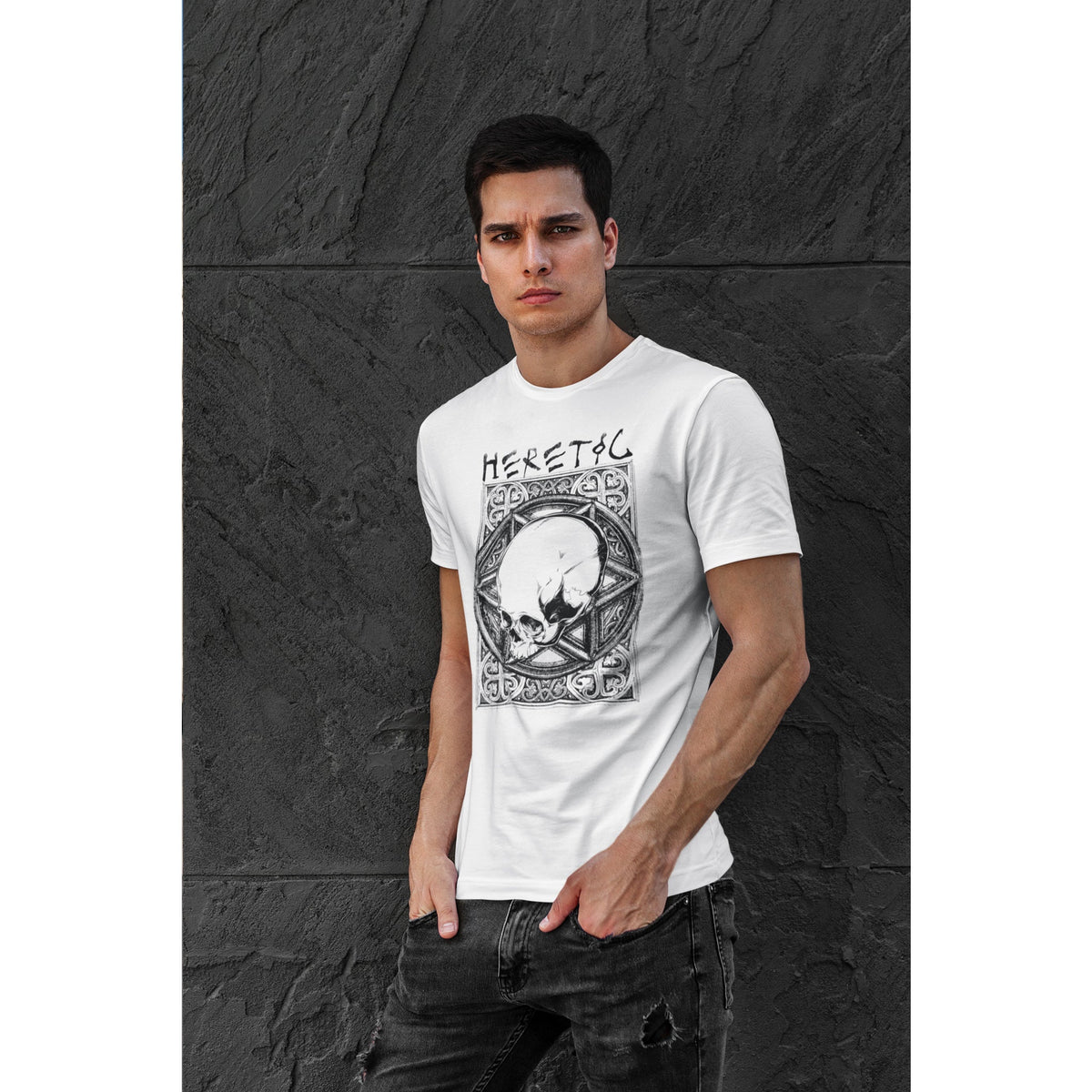 Heretic Skull T-Shirt – Gothic Pentagramm Grafik-T-Shirt