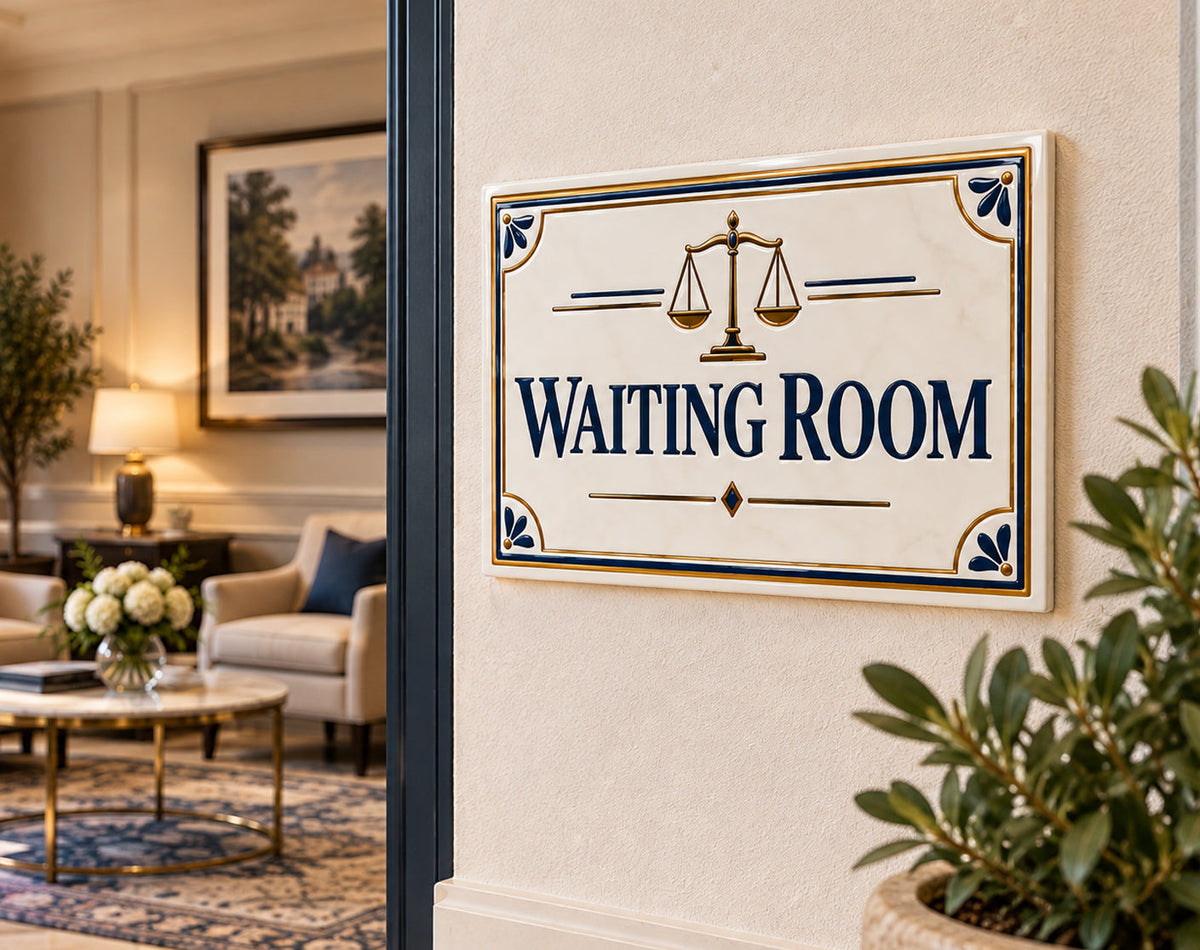 Elegantes Wartezimmer-Schild aus Keramik – Kanzlei & Büro – SE8