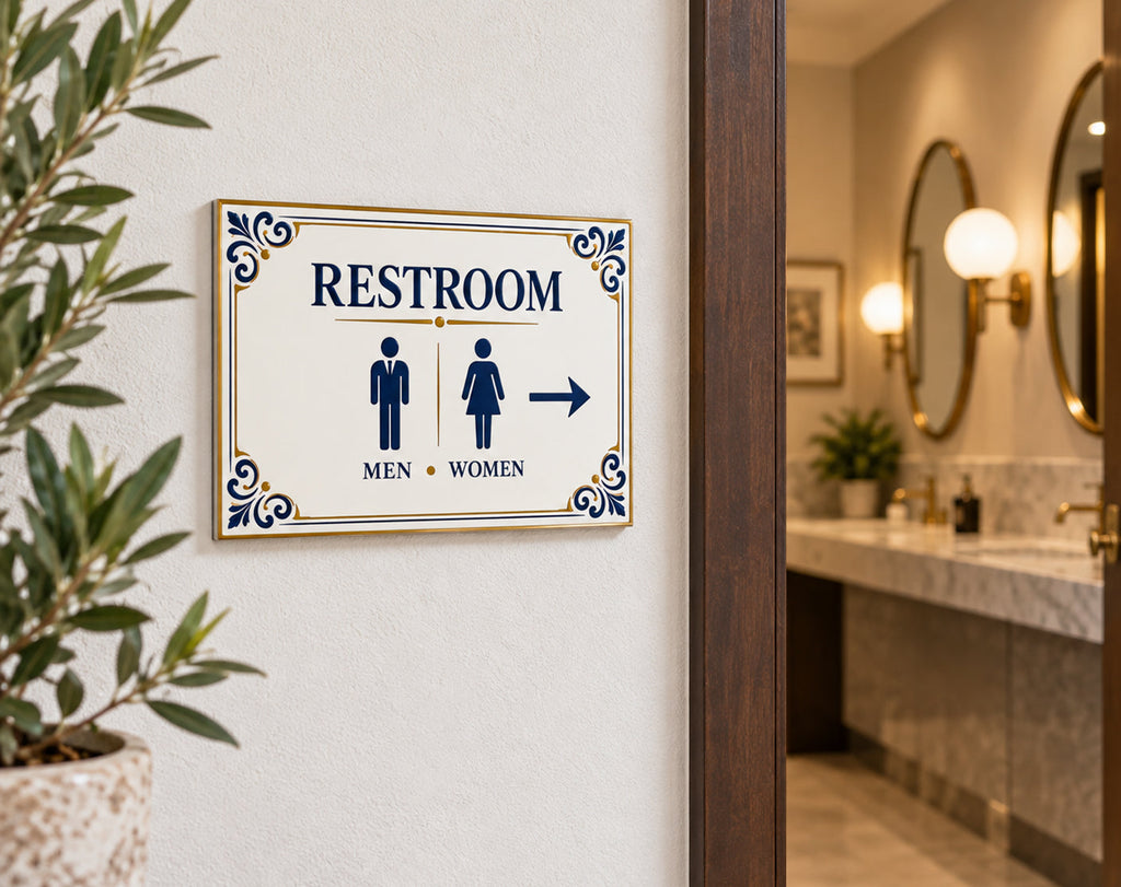 Keramik-Toilettenschild mit Pfeil – Damen & Herren – SE5