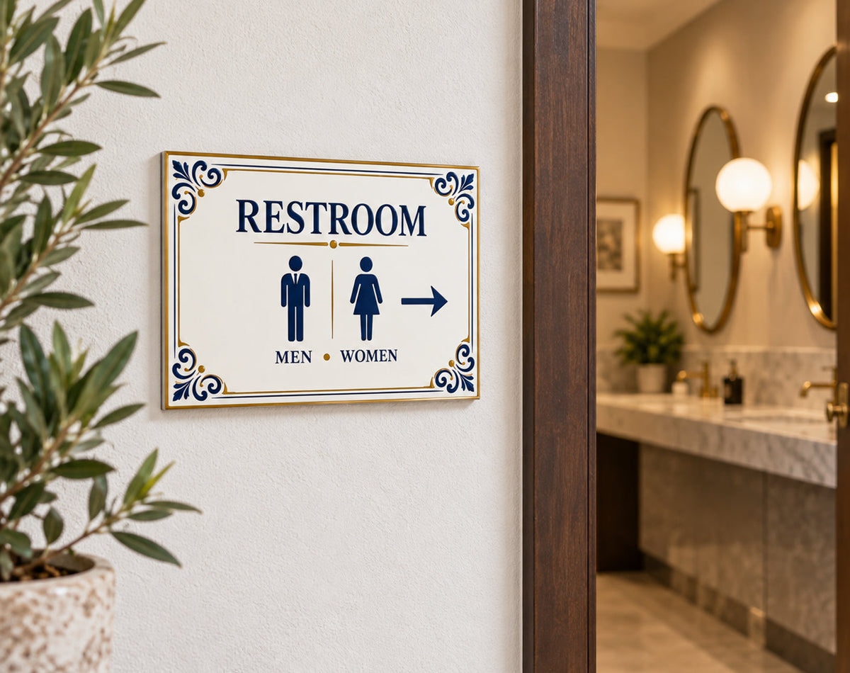 Keramik-Toilettenschild mit Pfeil – Damen & Herren – SE5