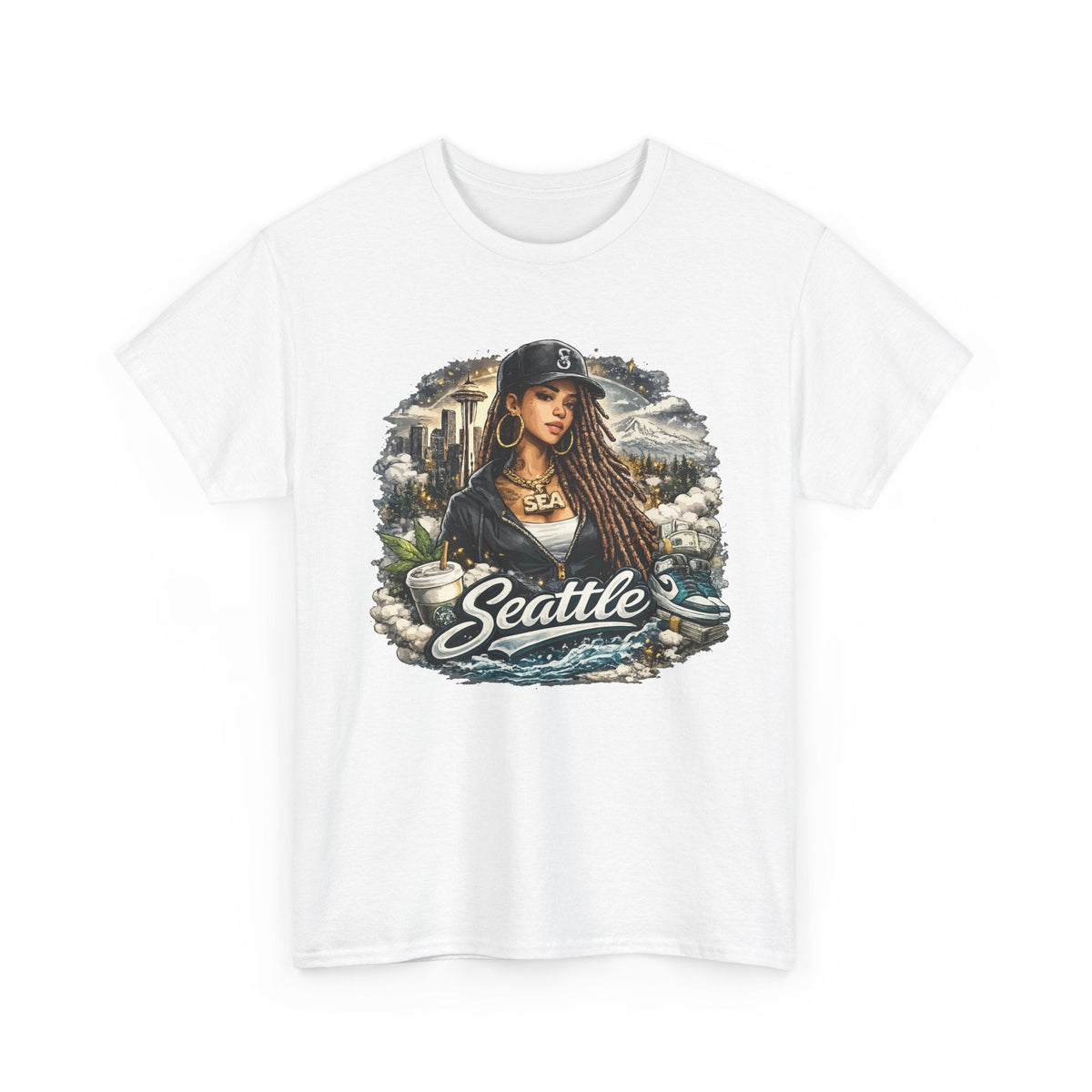 Seattle T-Shirt – Vintage Skyline, Kaffee & Porträt Grafik-T-Shirt