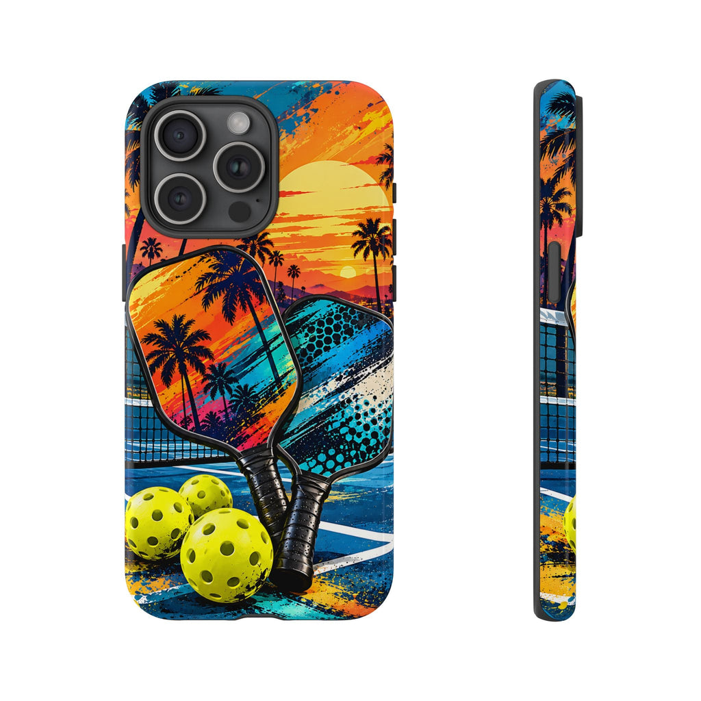 Pickleball-Sonnenuntergang Robuste Handyhülle – Tropisches Sportdesign