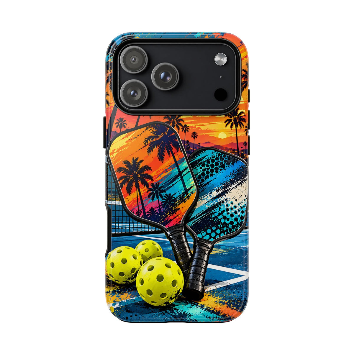 Pickleball-Sonnenuntergang Robuste Handyhülle – Tropisches Sportdesign