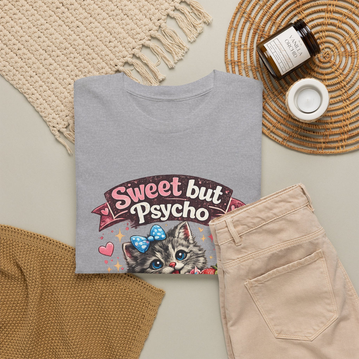 “Sweet But Psycho” T-Shirt – Süße lustige Kawaii-Katze Grafik-T-Shirt