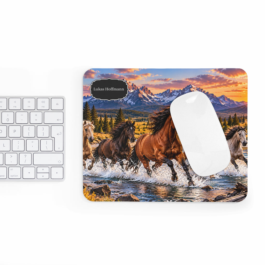 Personalisiertes Pferde Mousepad – Wildpferde mit Wunschname