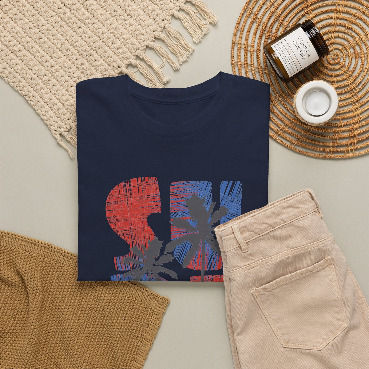 California Surf T-Shirt – Retro Surfbrett & Palmen Grafik-T-Shirt