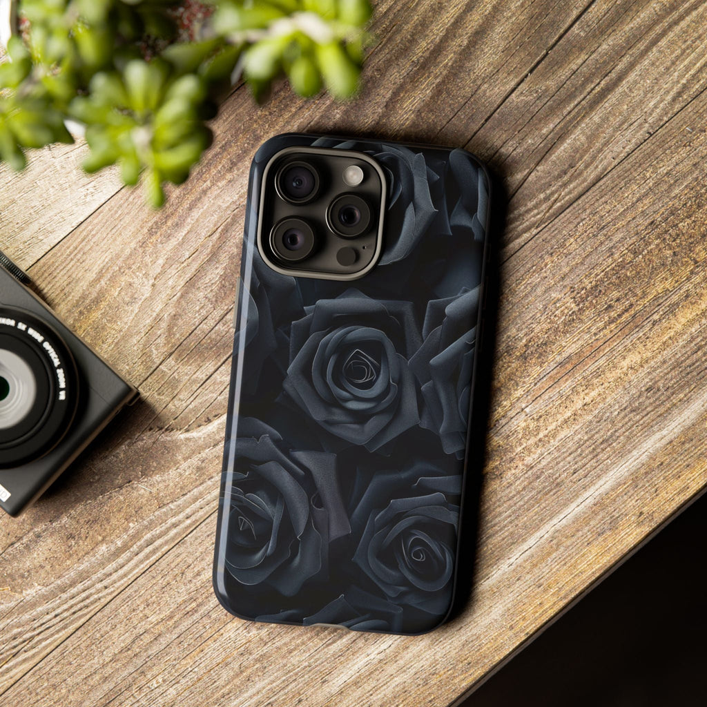 Schwarze Rose Handyhülle – Robuste Handyhülle mit dunklem Blumenmuster