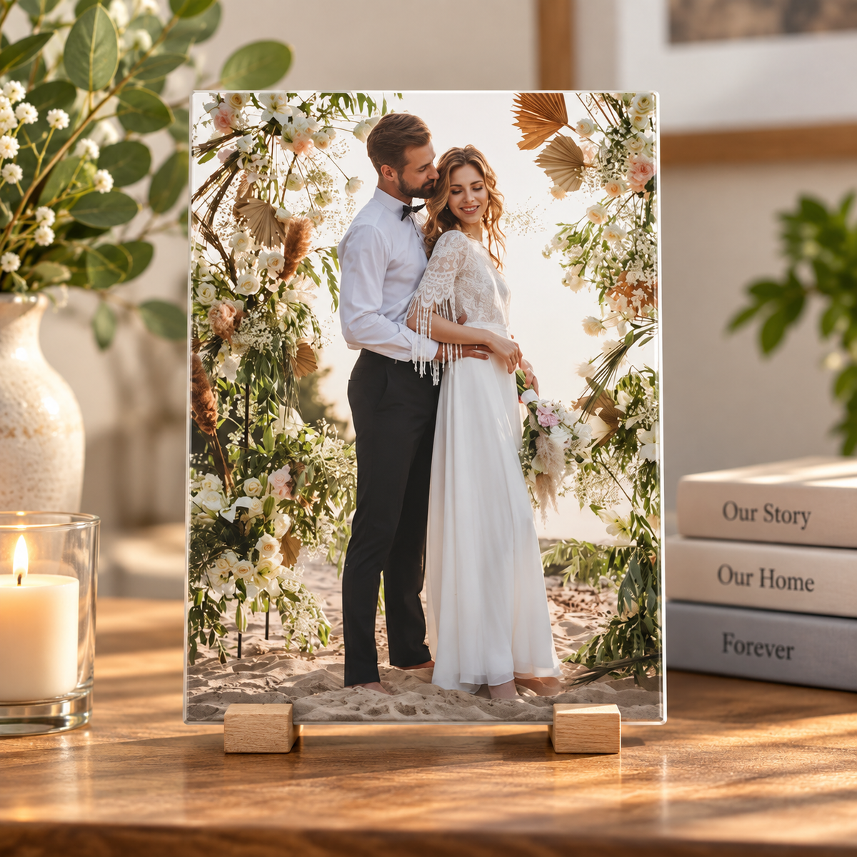 Personalisierte Fototafel aus Keramik – Hochzeit & Paar 20 × 25 cm