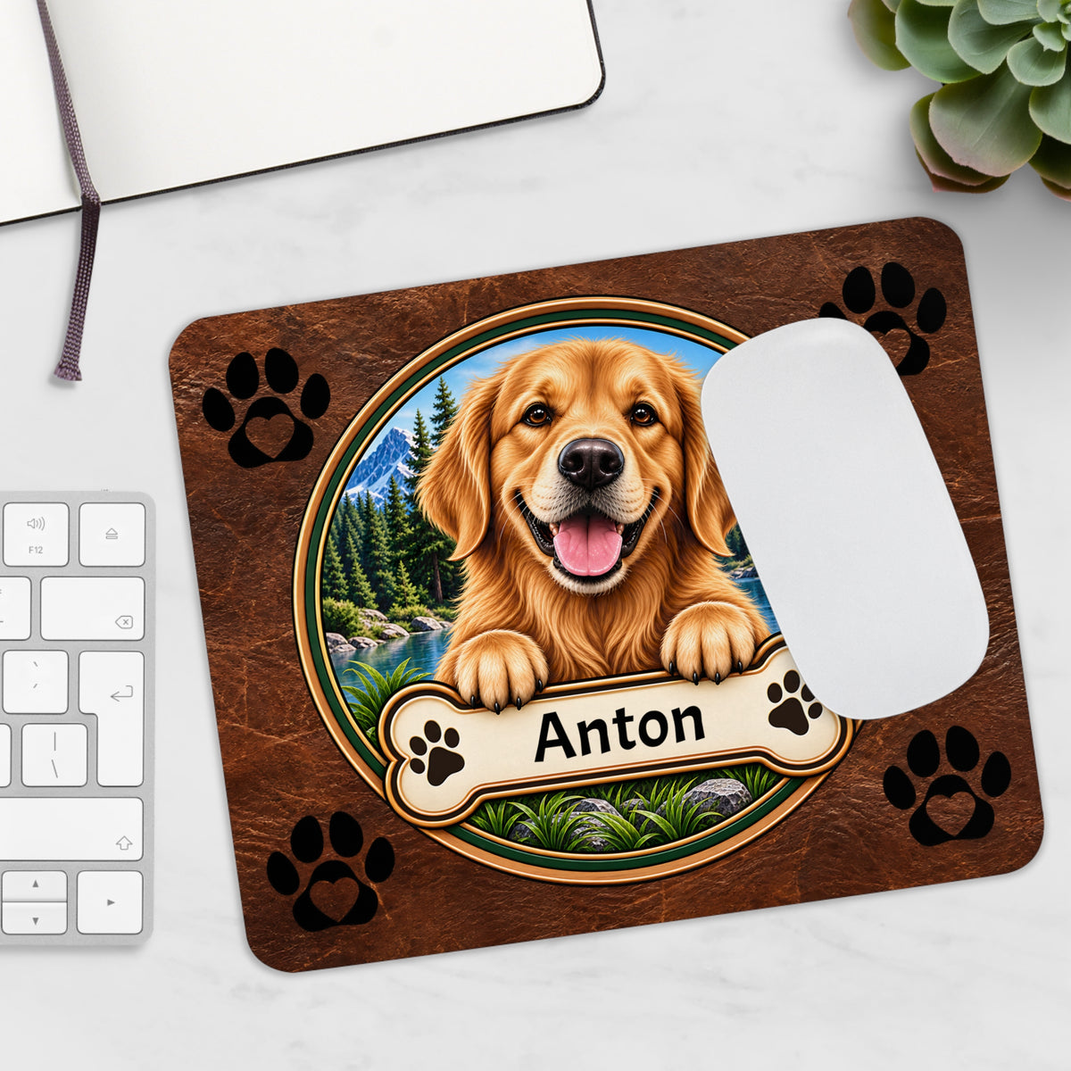 Personalisiertes Golden-Retriever-Mousepad mit Name