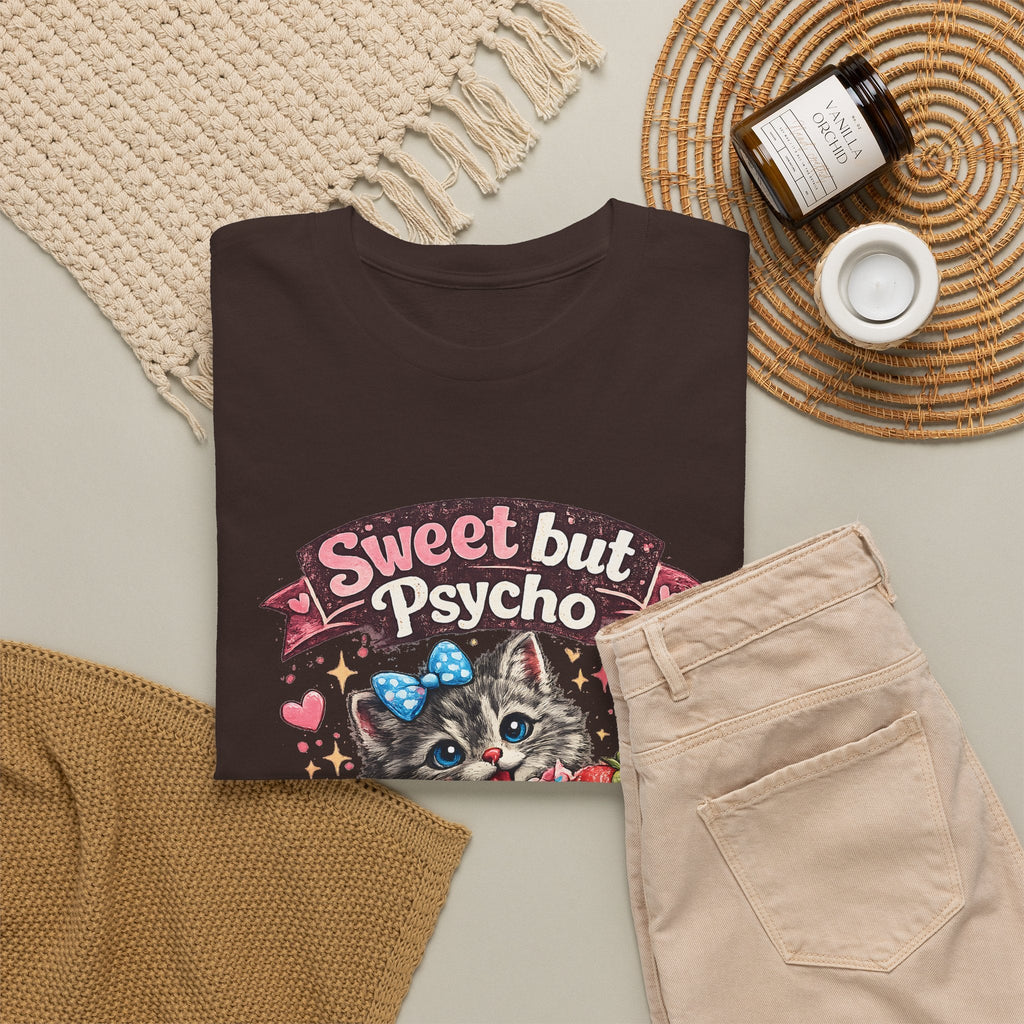 “Sweet But Psycho” T-Shirt – Süße lustige Kawaii-Katze Grafik-T-Shirt