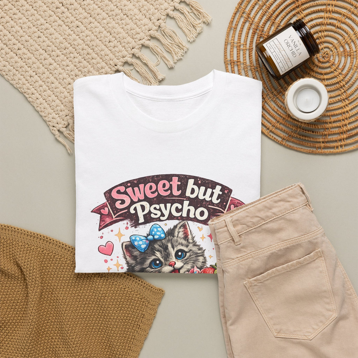 “Sweet But Psycho” T-Shirt – Süße lustige Kawaii-Katze Grafik-T-Shirt