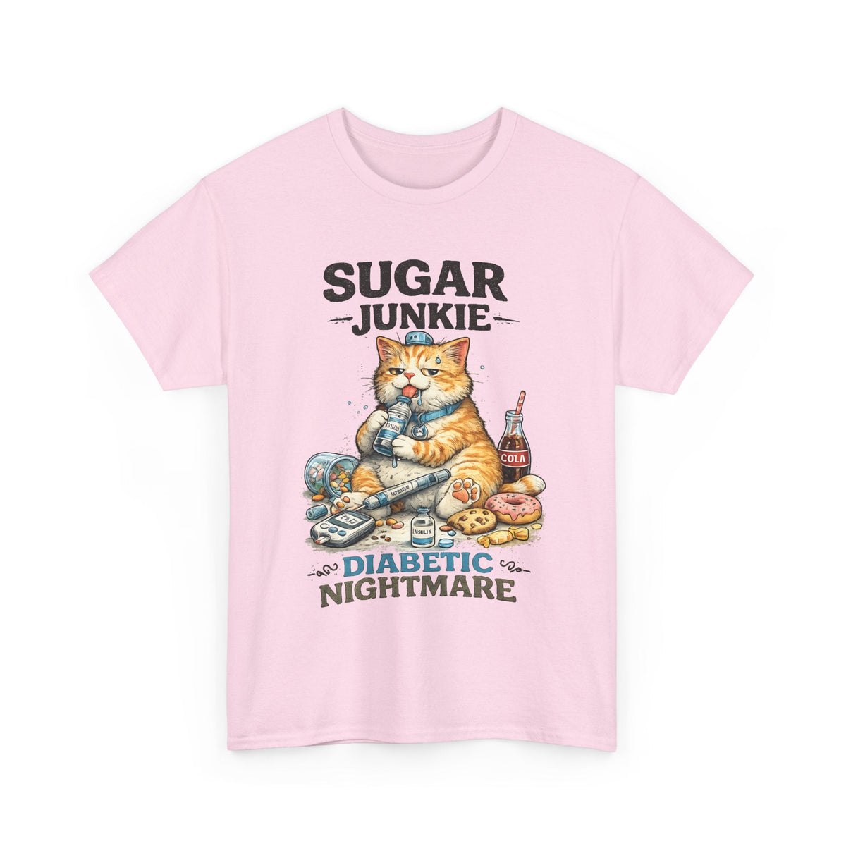 “Sugar Junkie – Diabetic Nightmare” T-Shirt – Lustige Katze Grafik-T-Shirt