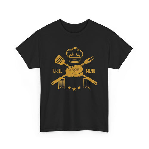 BBQ Grill Menu T-Shirt – Chef Hat & Grilling Utensils Grafik-T-Shirt