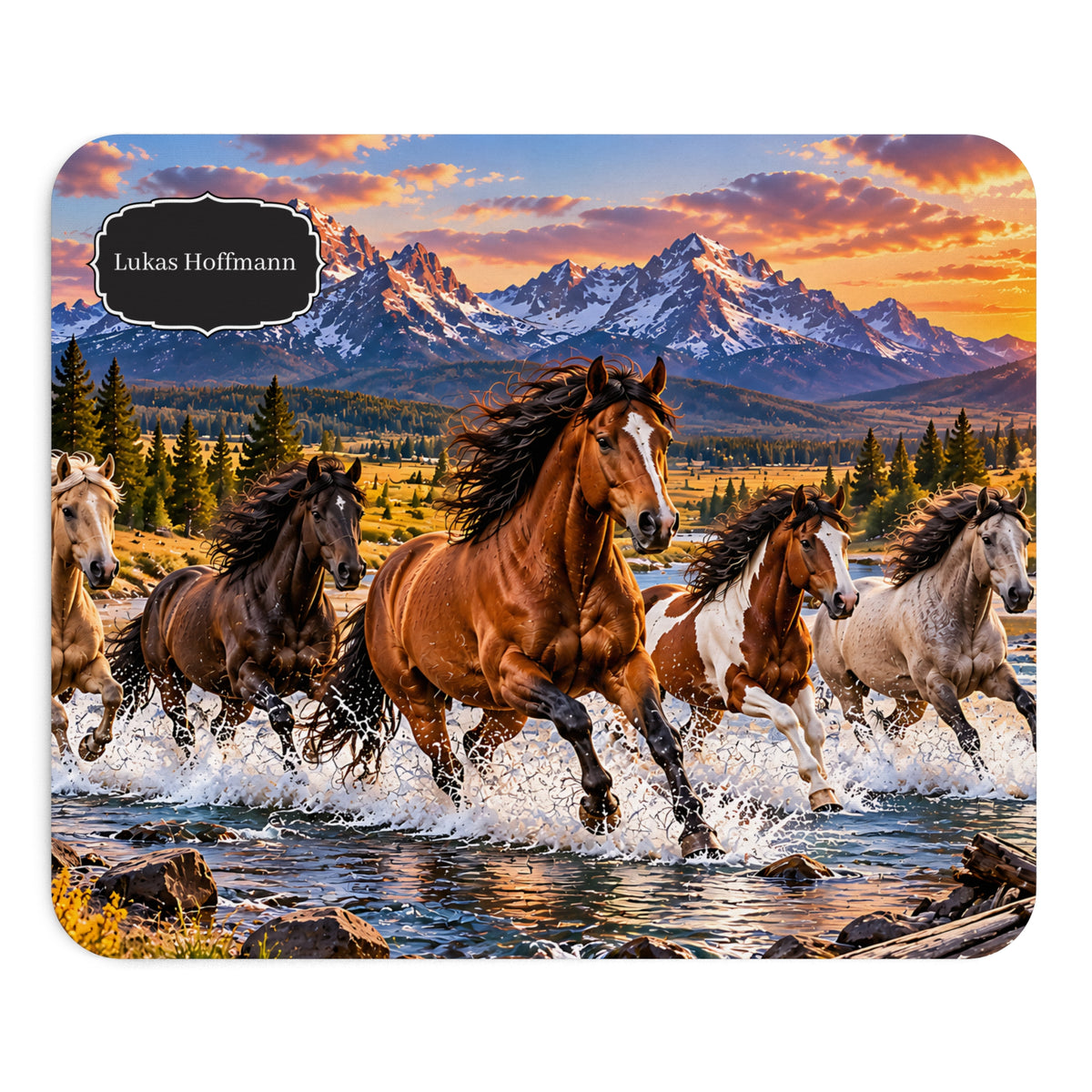 Personalisiertes Pferde Mousepad – Wildpferde mit Wunschname