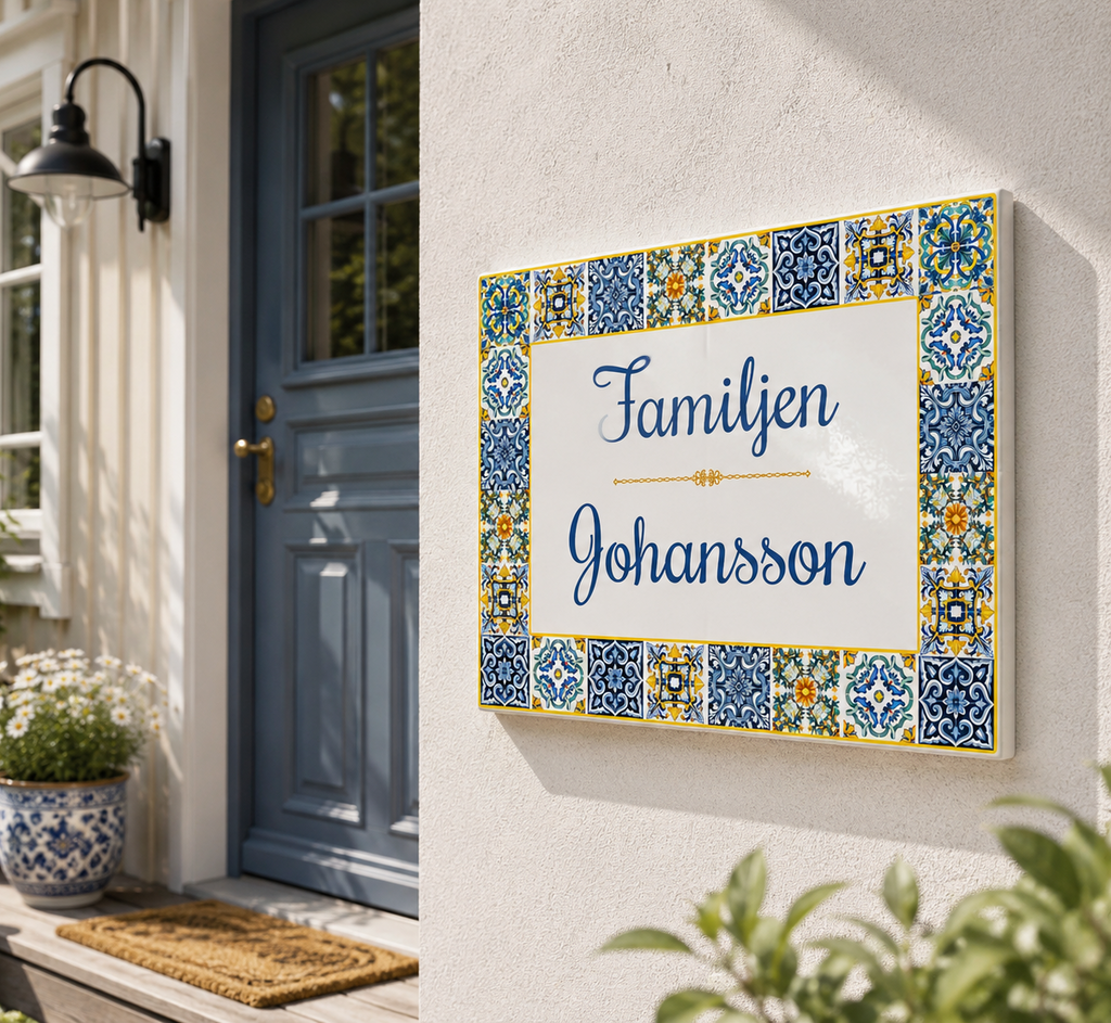 Personalisiertes Hausschild aus Keramik 20×25 cm – Mediterran – S7