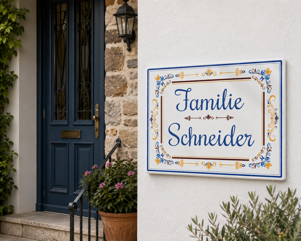 Personalisiertes Hausschild aus Keramik 20×25 cm – Klassisch – S6