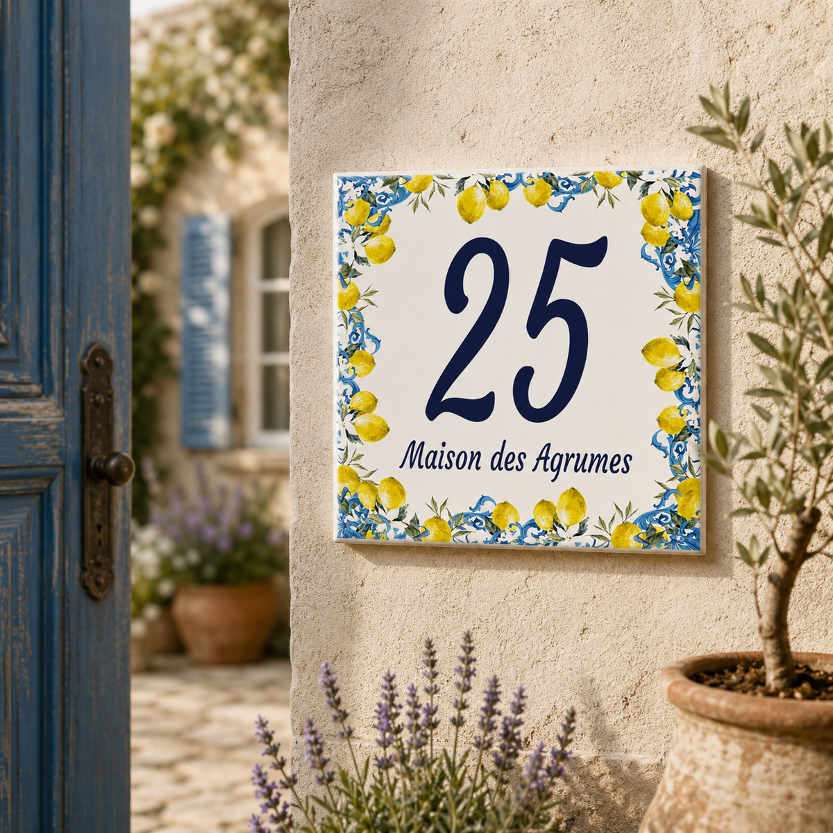 Personalisiertes Hausnummernschild Florenz – Keramik 15 × 15 cm P35