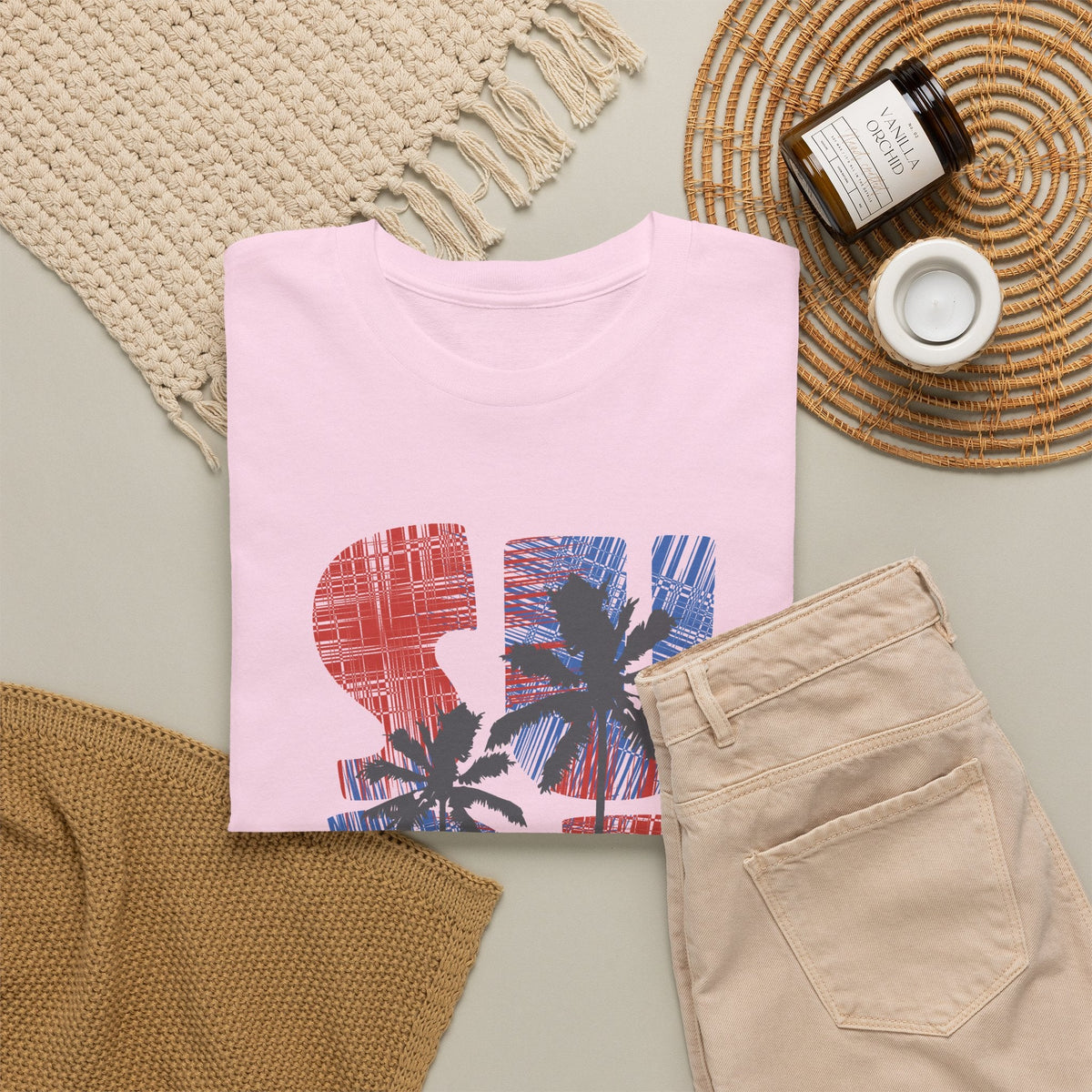 California Surf T-Shirt – Retro Surfbrett & Palmen Grafik-T-Shirt