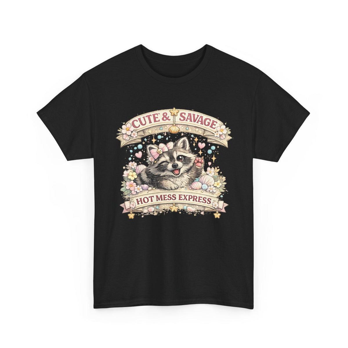“Cute & Savage” T-Shirt – Lustiger Waschbär „Hot Mess Express“ Grafik-T-Shirt