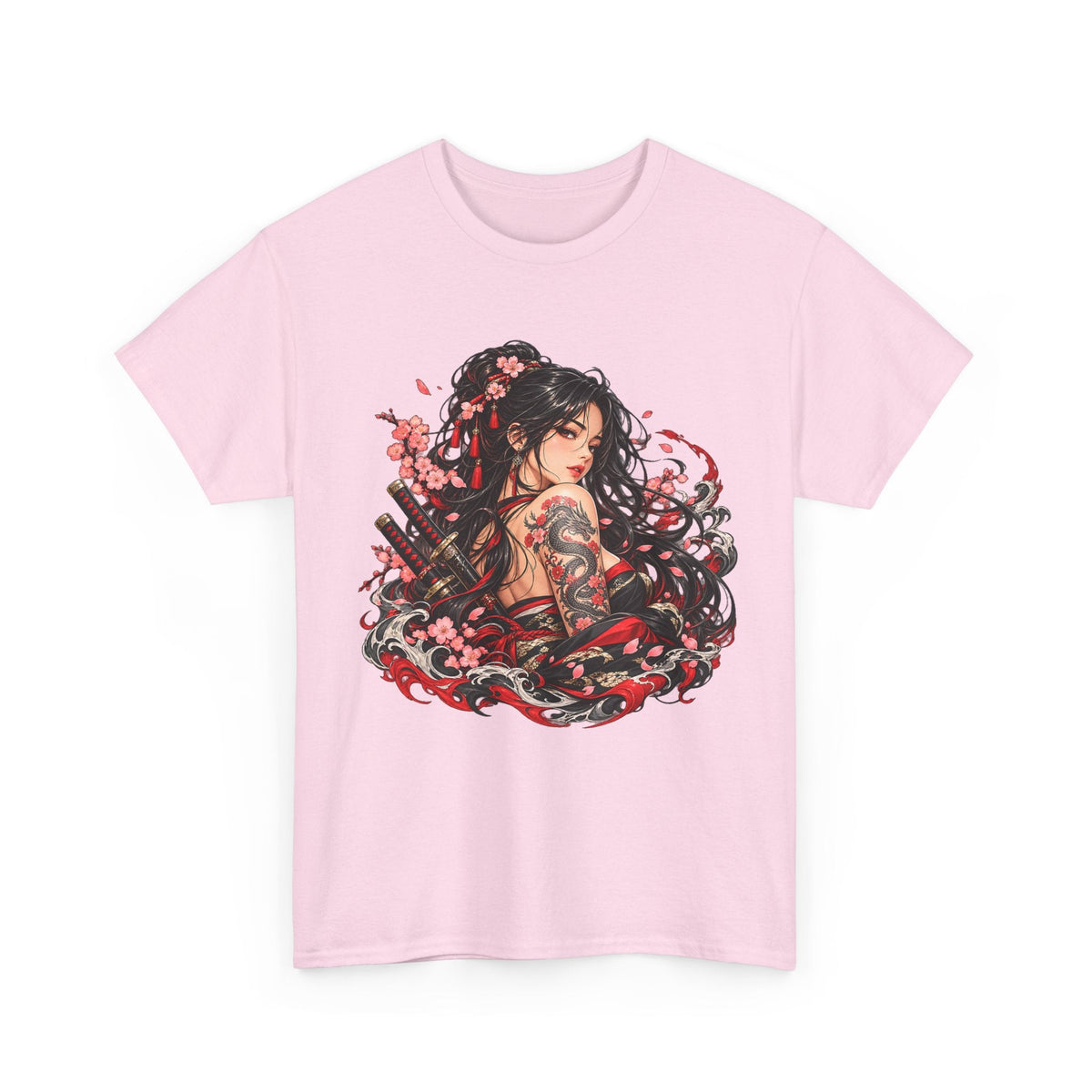 Japanese Samurai Girl T-Shirt – Dunkler Anime-Krieger Grafik-T-Shirt