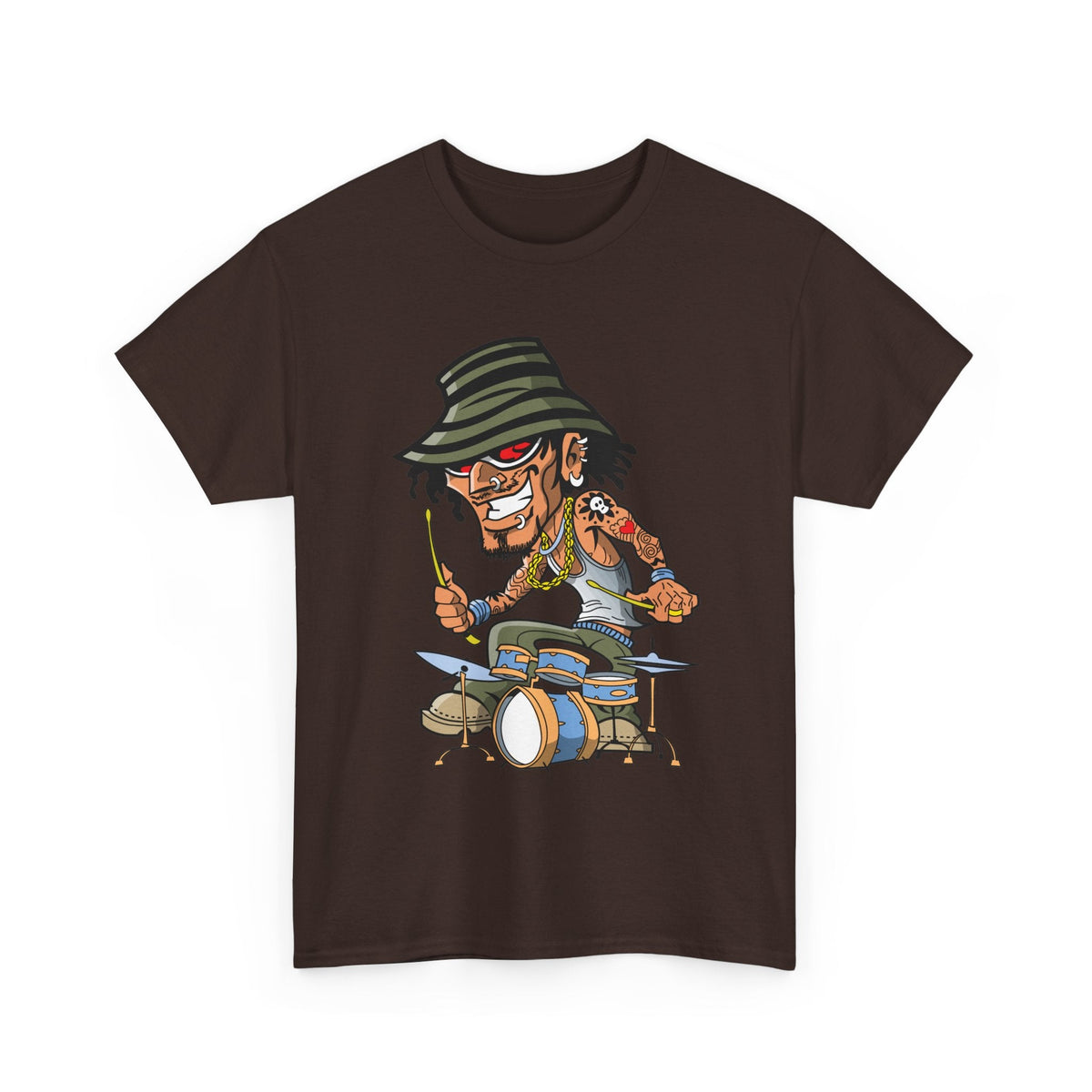 Drummer T-Shirt – Lustiger Cartoon Rock & Musik Grafik-T-Shirt