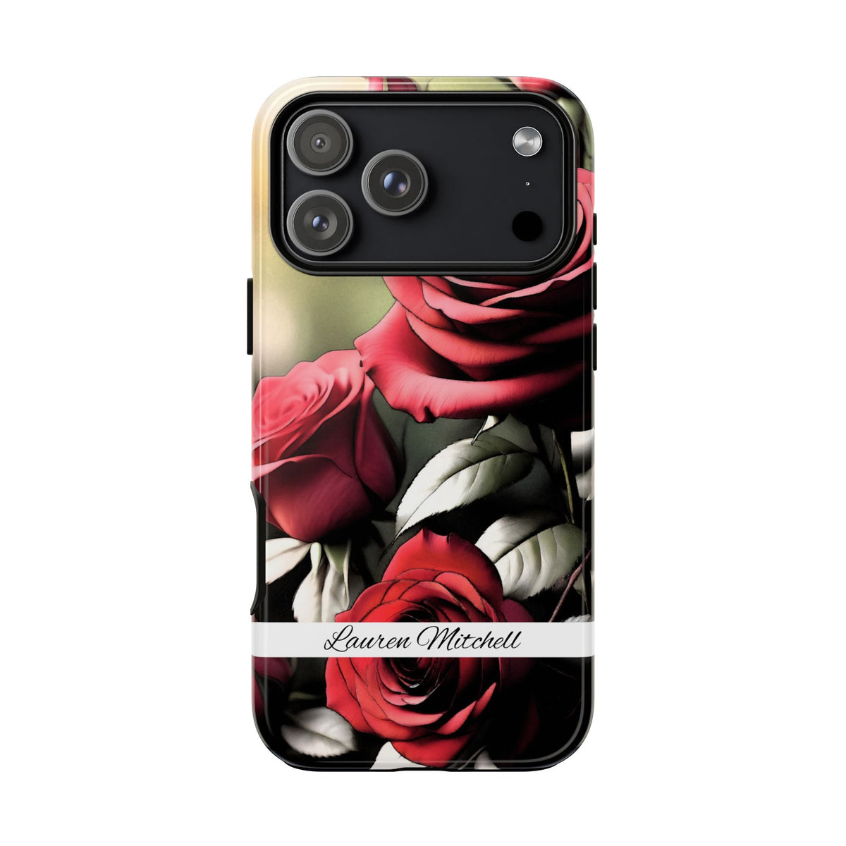 Personalisierte Rote Rose Handyhülle mit Namen – Robuste Handyhülle mit Blumen