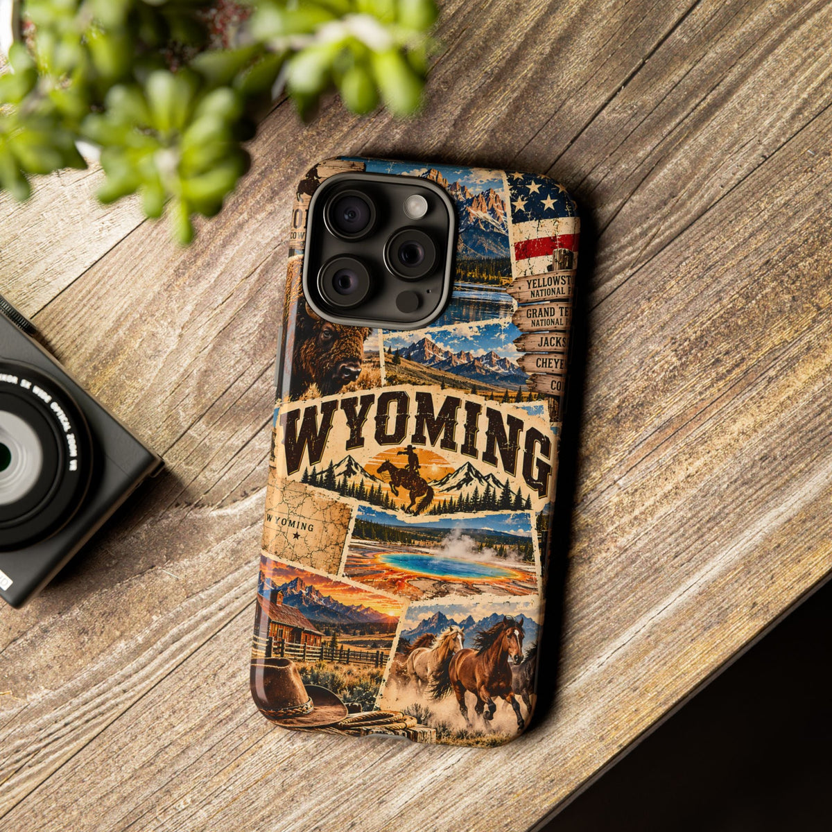 Wyoming-Reise-Collage Handyhülle – Robuste Handyhülle im Western-Vintage-Stil