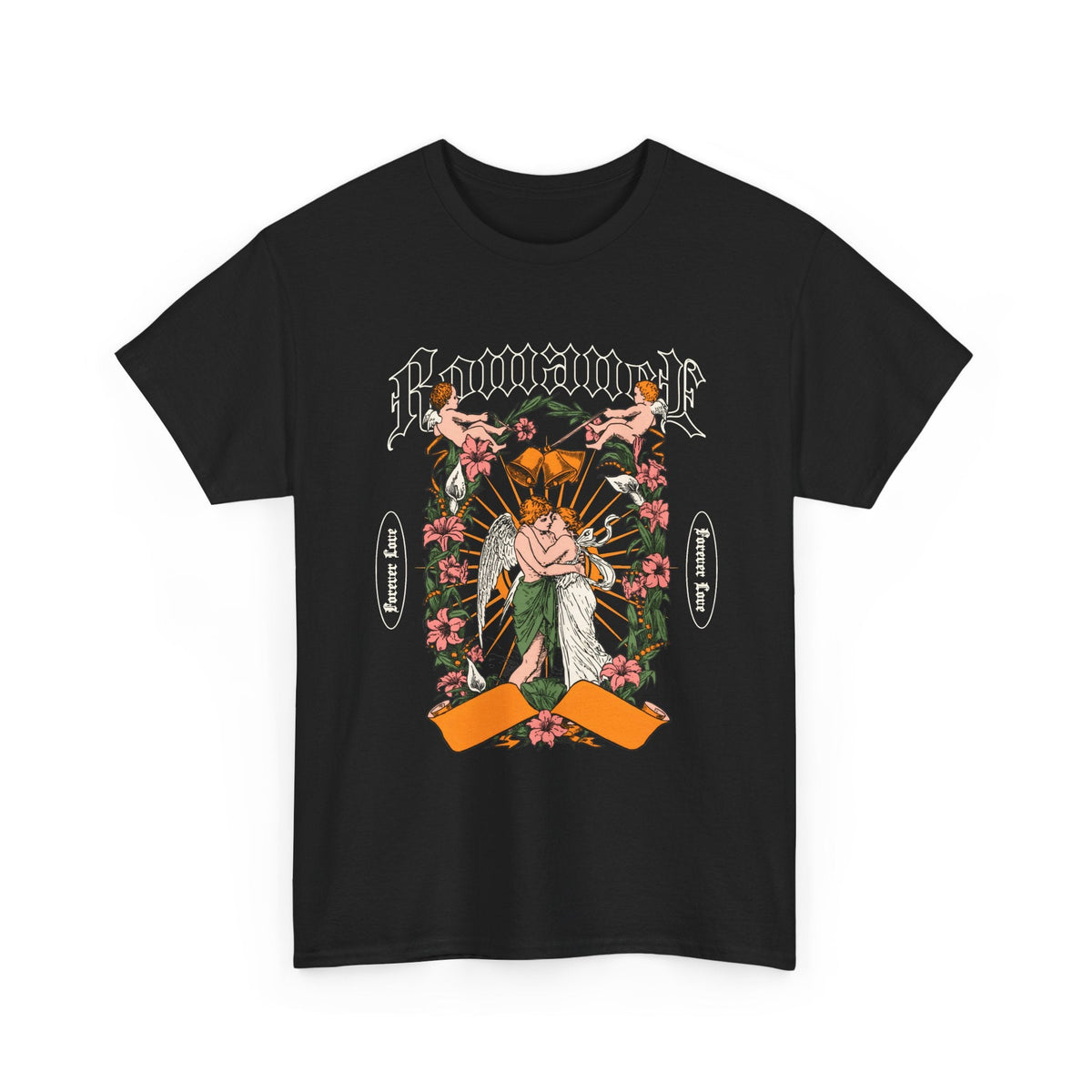 Gothic Floral Angel “Romancer” T-Shirt – Dark Vintage Unisex Grafik-T-Shirt