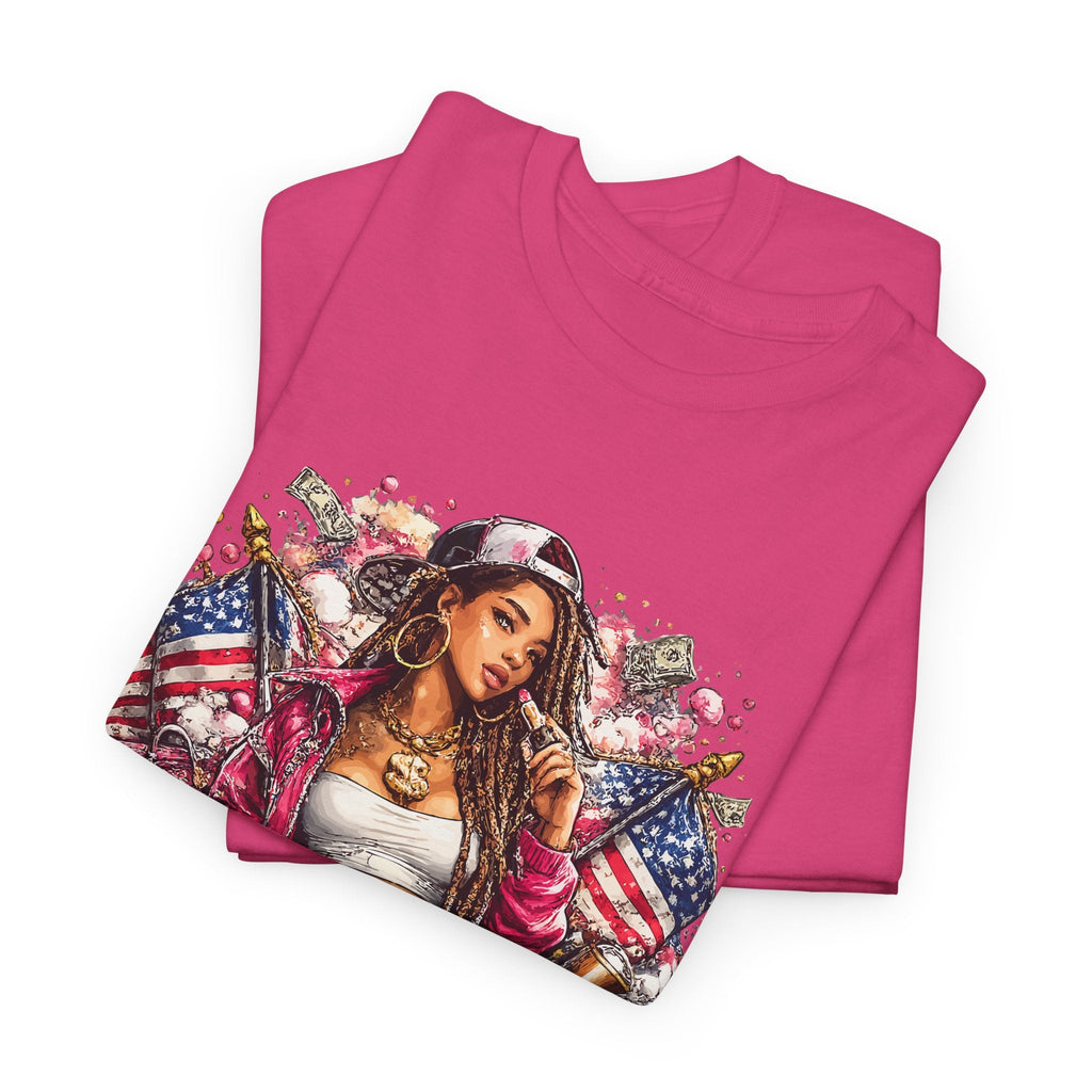 Streetwear Queen T-Shirt – Chicana Tattoo & US-Flagge Grafik-T-Shirt