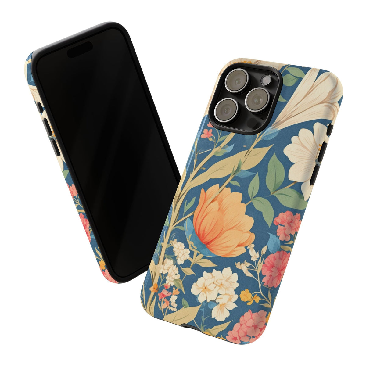 Vintage-Botanikblumen Handyhülle – Blaue robuste Handyhülle