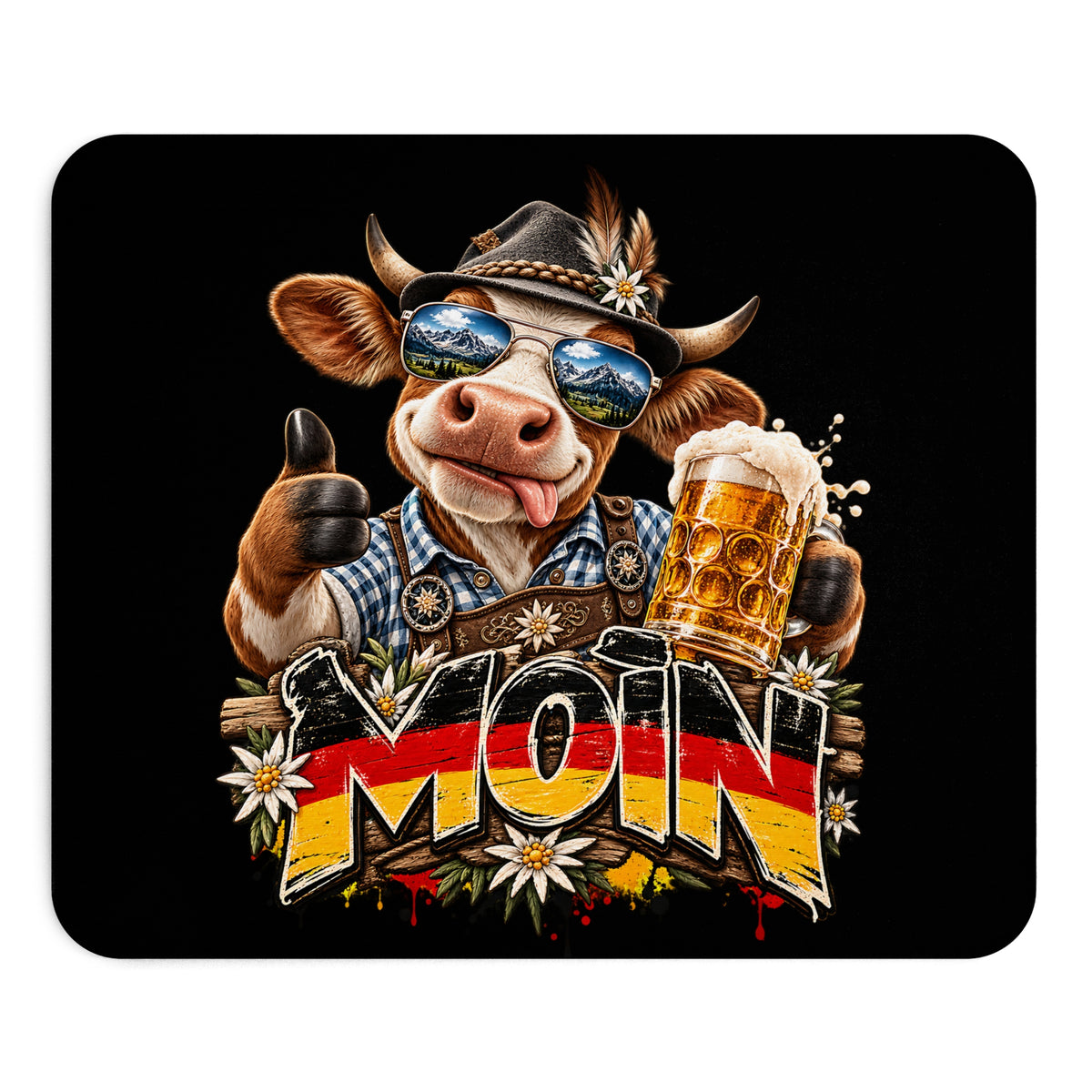 Moin Mousepad – Lustige Kuh mit Bier